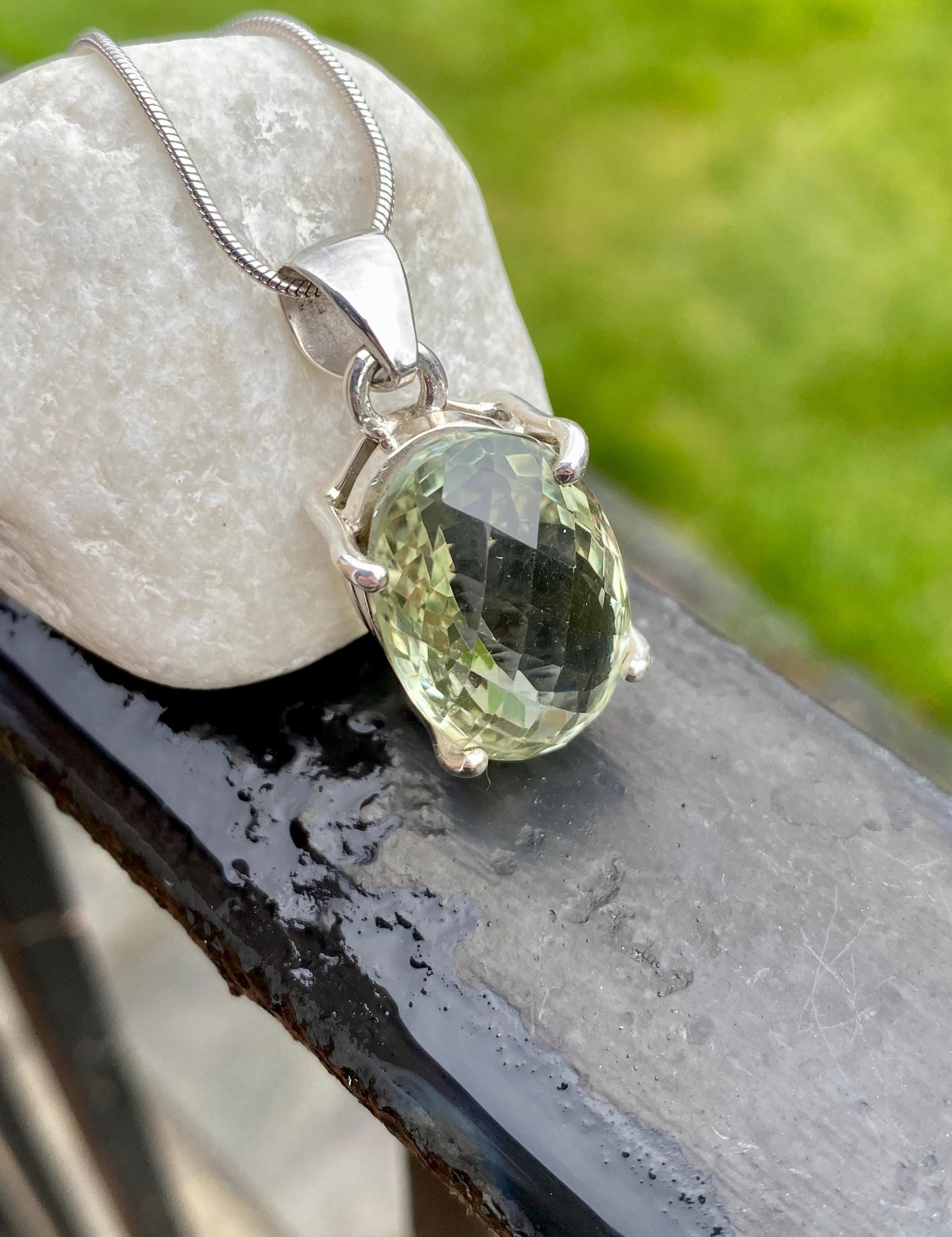 Faceted Green Amethyst (Prasiolite ) and Silver Pendant Including the Chain