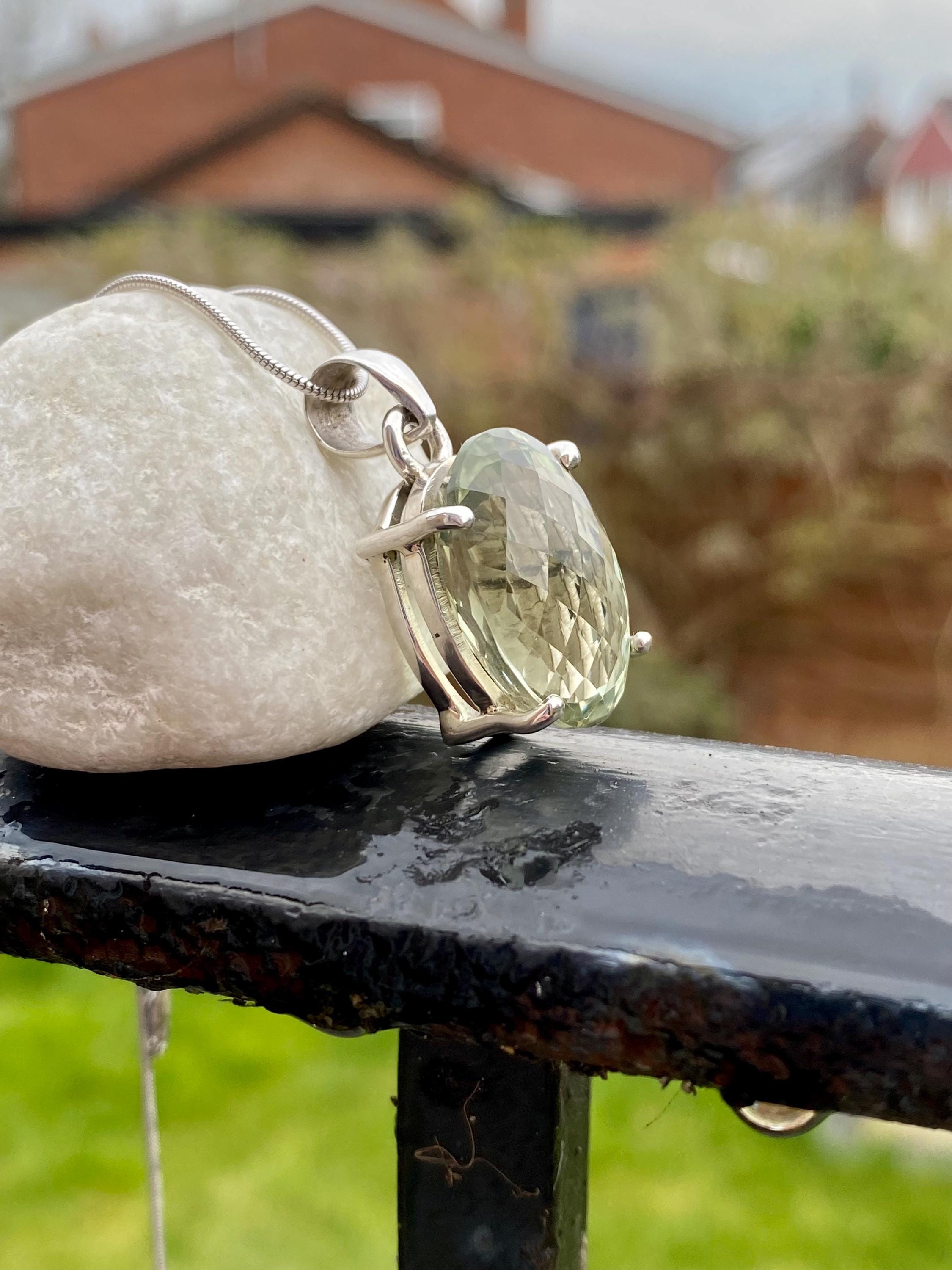 Faceted Green Amethyst (Prasiolite ) and Silver Pendant Including the Chain
