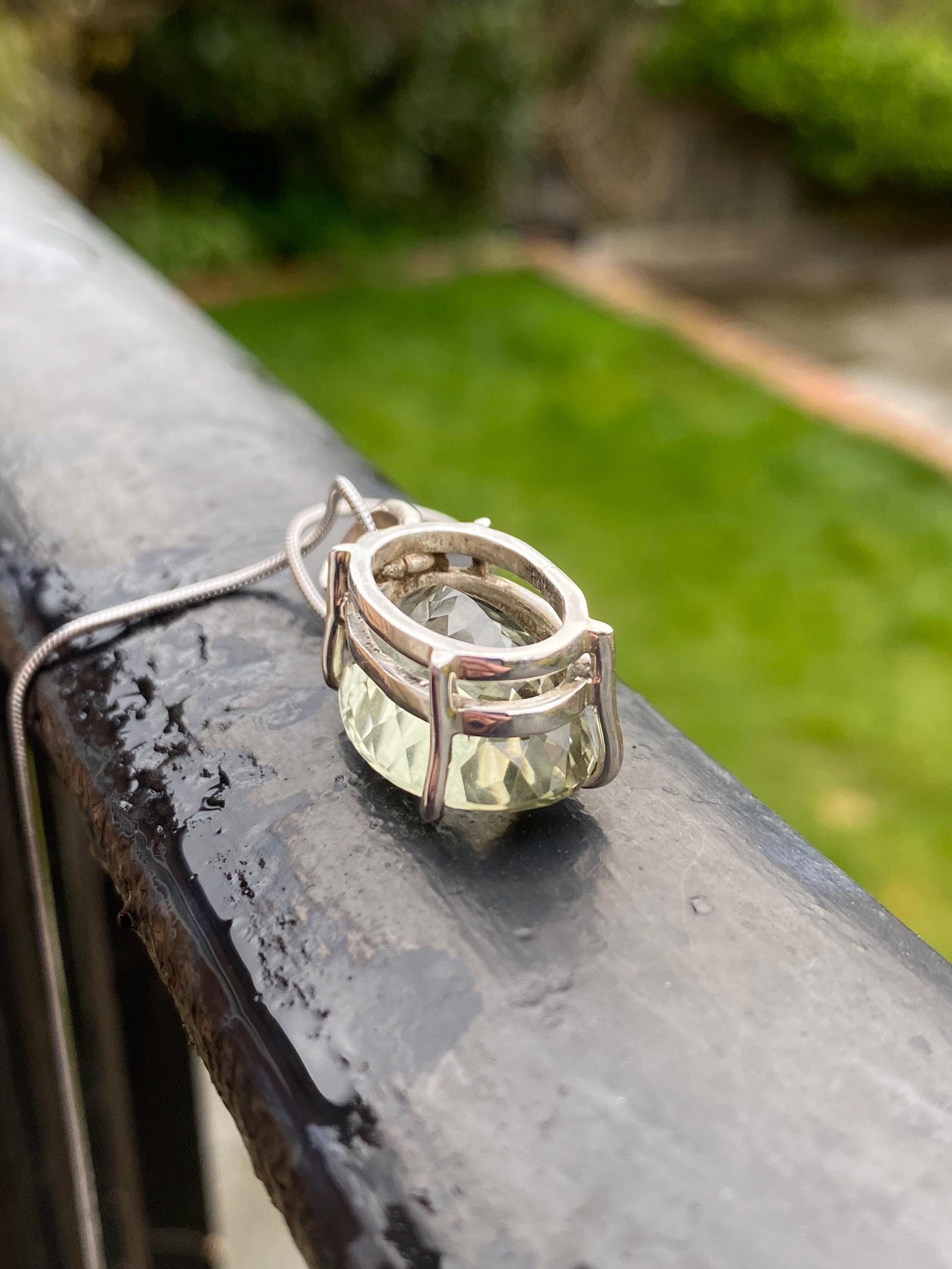 Oval Green Amethyst (Prasiolite ) Sterling Silver Pendant