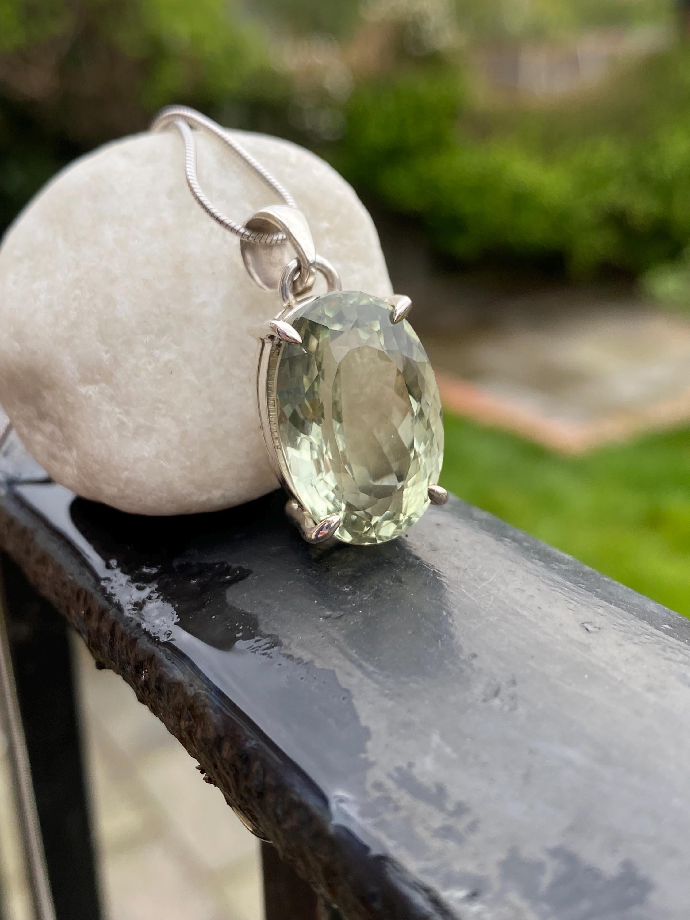 Green Amethyst (Prasiolite ) and Silver Pendant