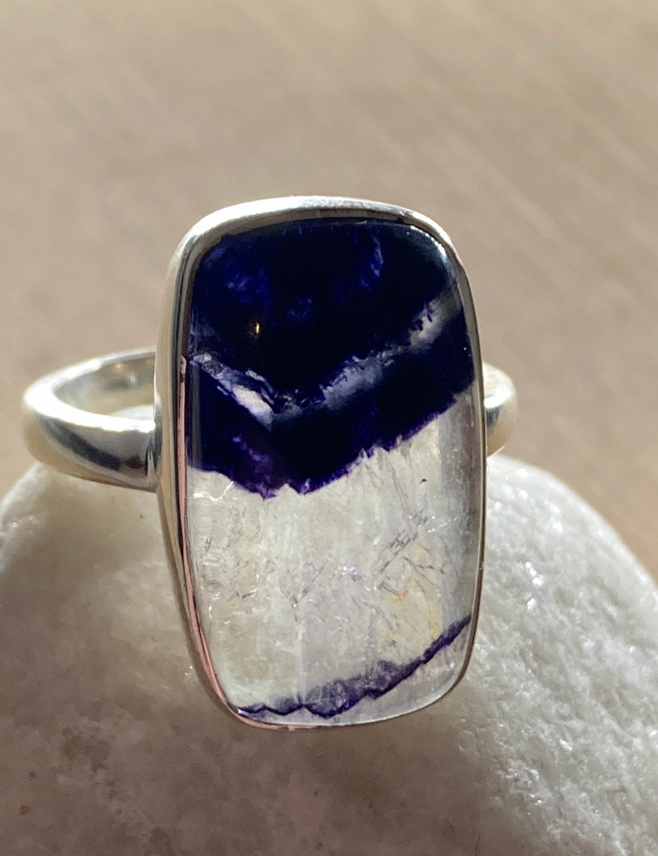 Blue John Silver Rectangular Ring - Extremely Rare