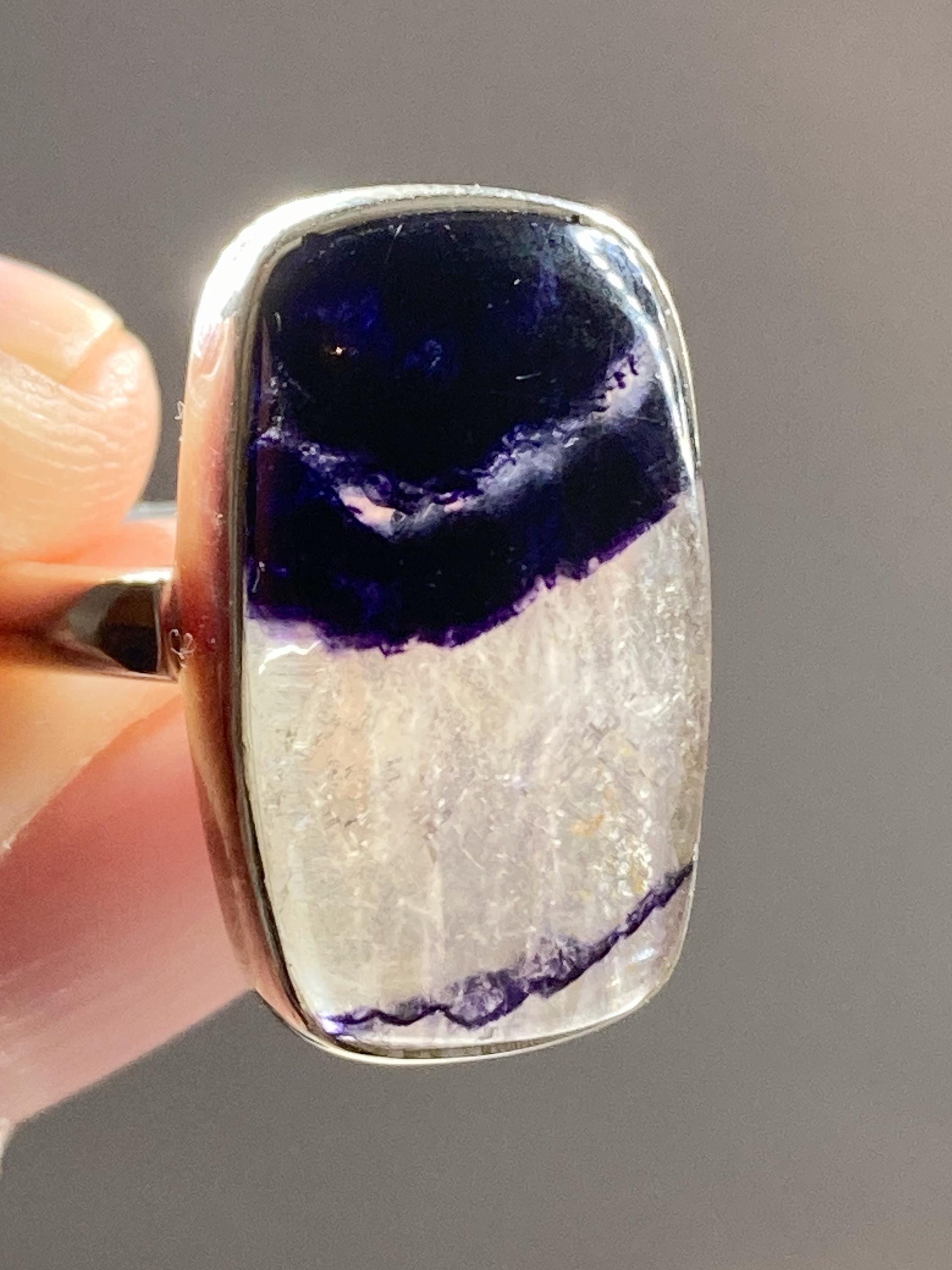 Blue John Silver Rectangular Ring - Extremely Rare