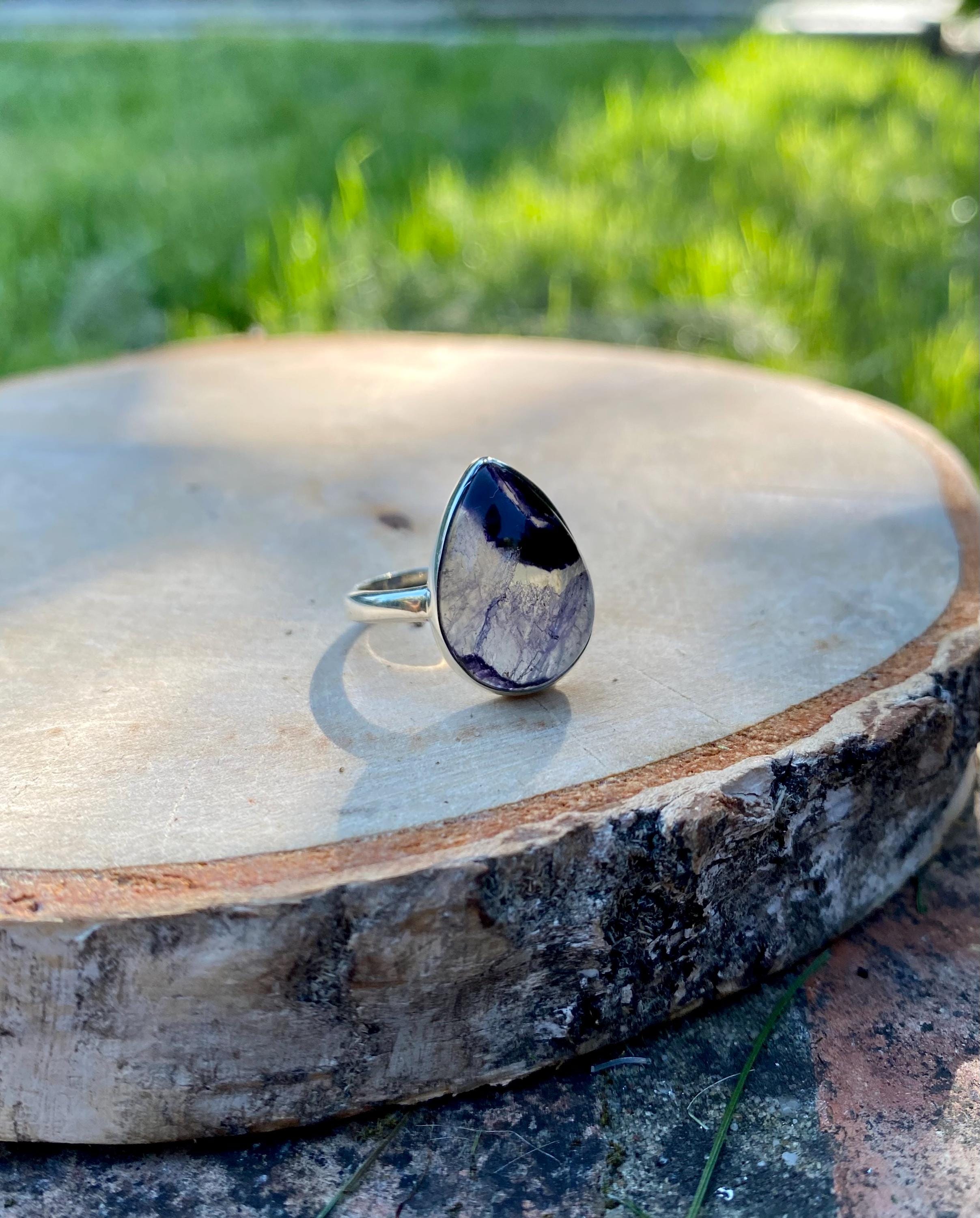 Blue John Silver Teardrop Ring - Extremely Rare