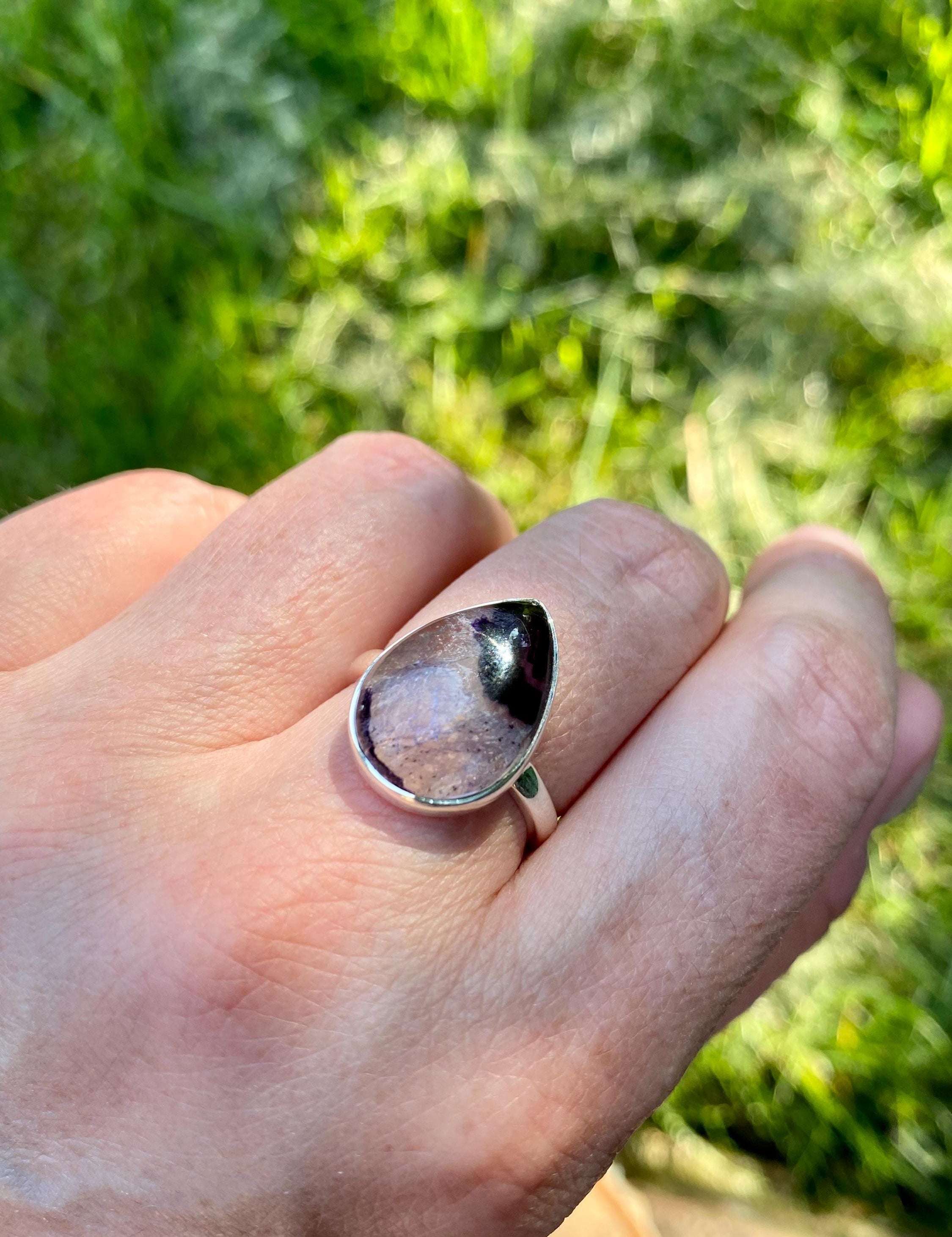 Blue John Silver Teardrop Ring - Extremely Rare