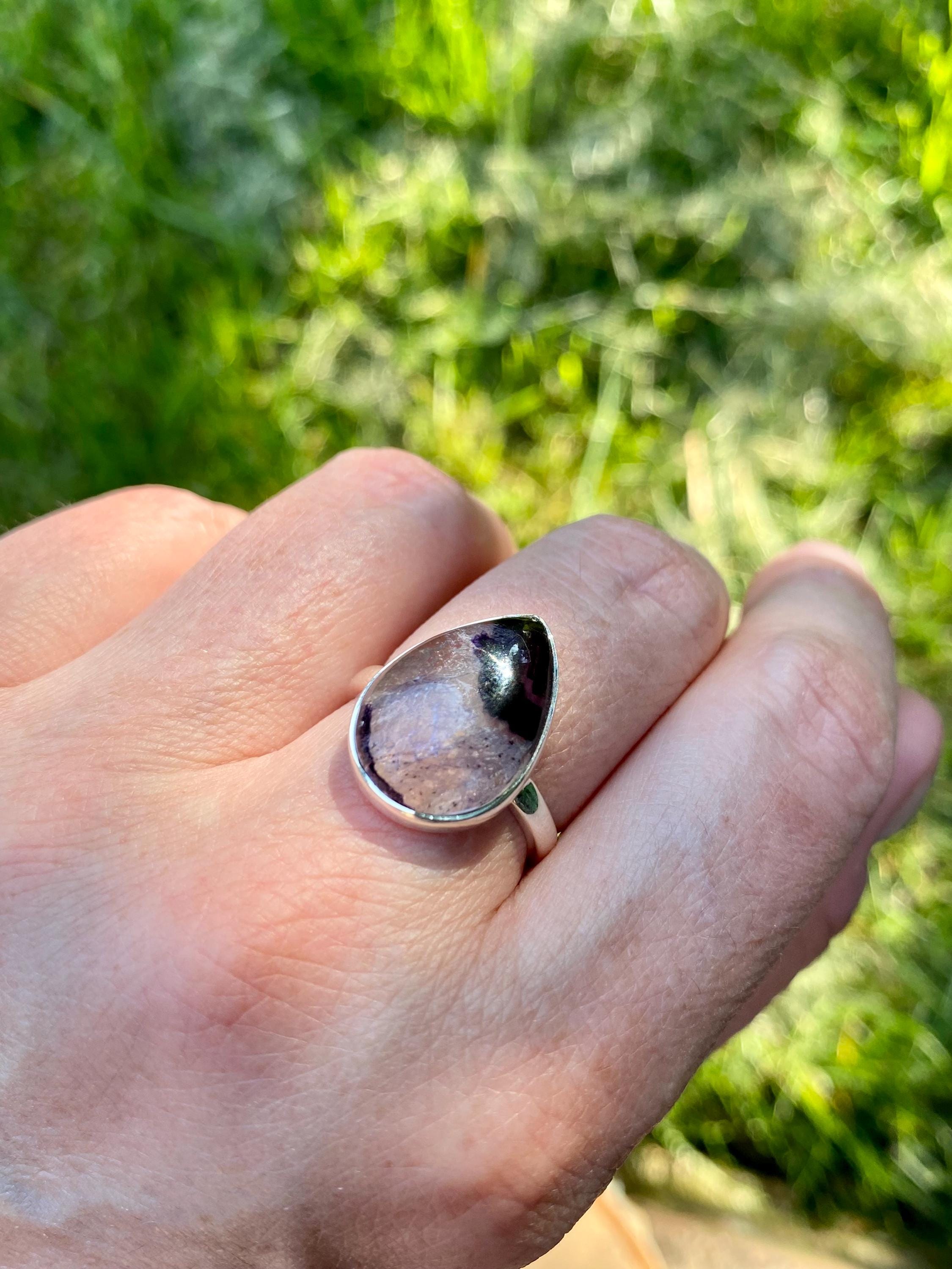 Blue John Silver Teardrop Ring - Extremely Rare