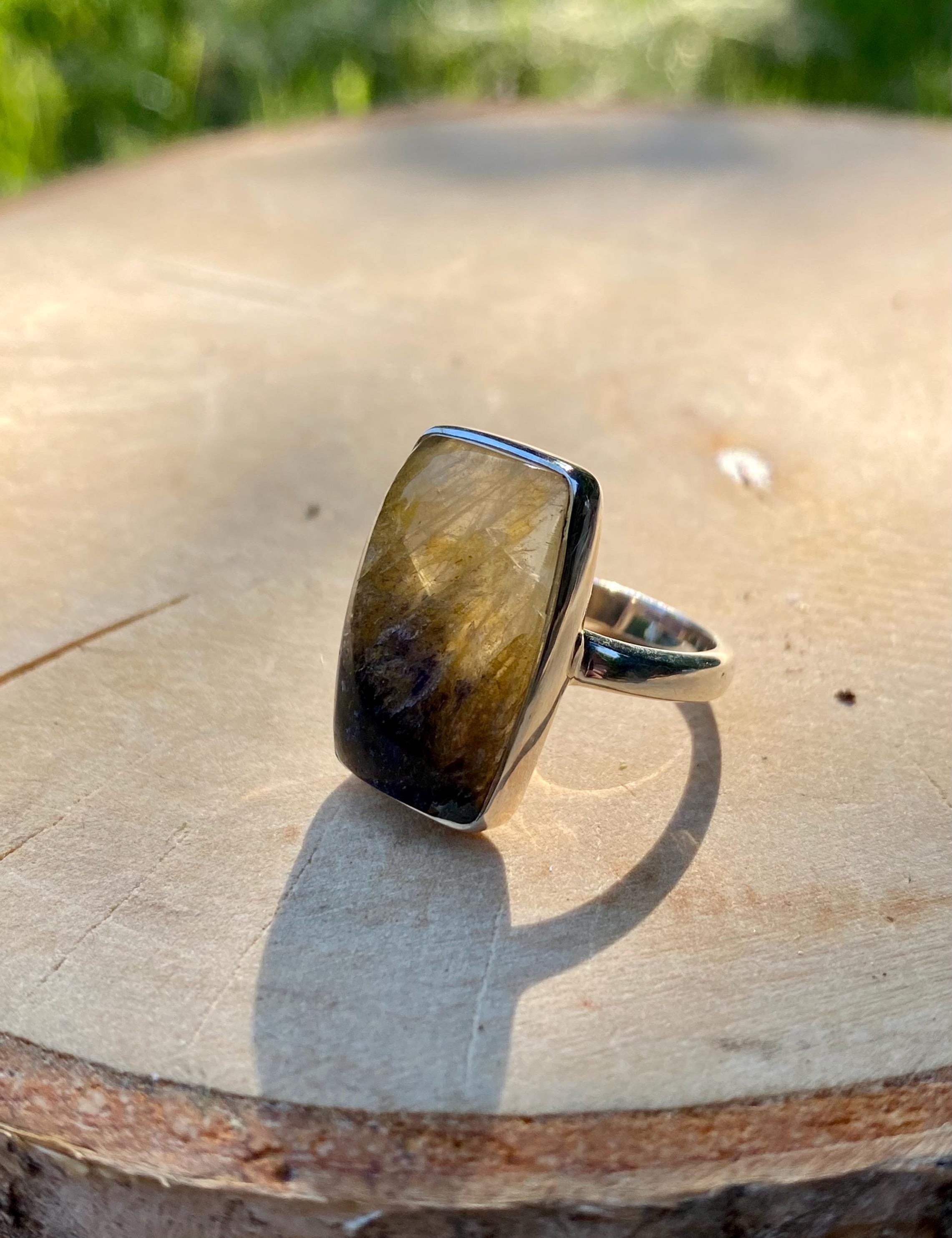 Blue John Silver Rectangular Ring - Extremely Rare