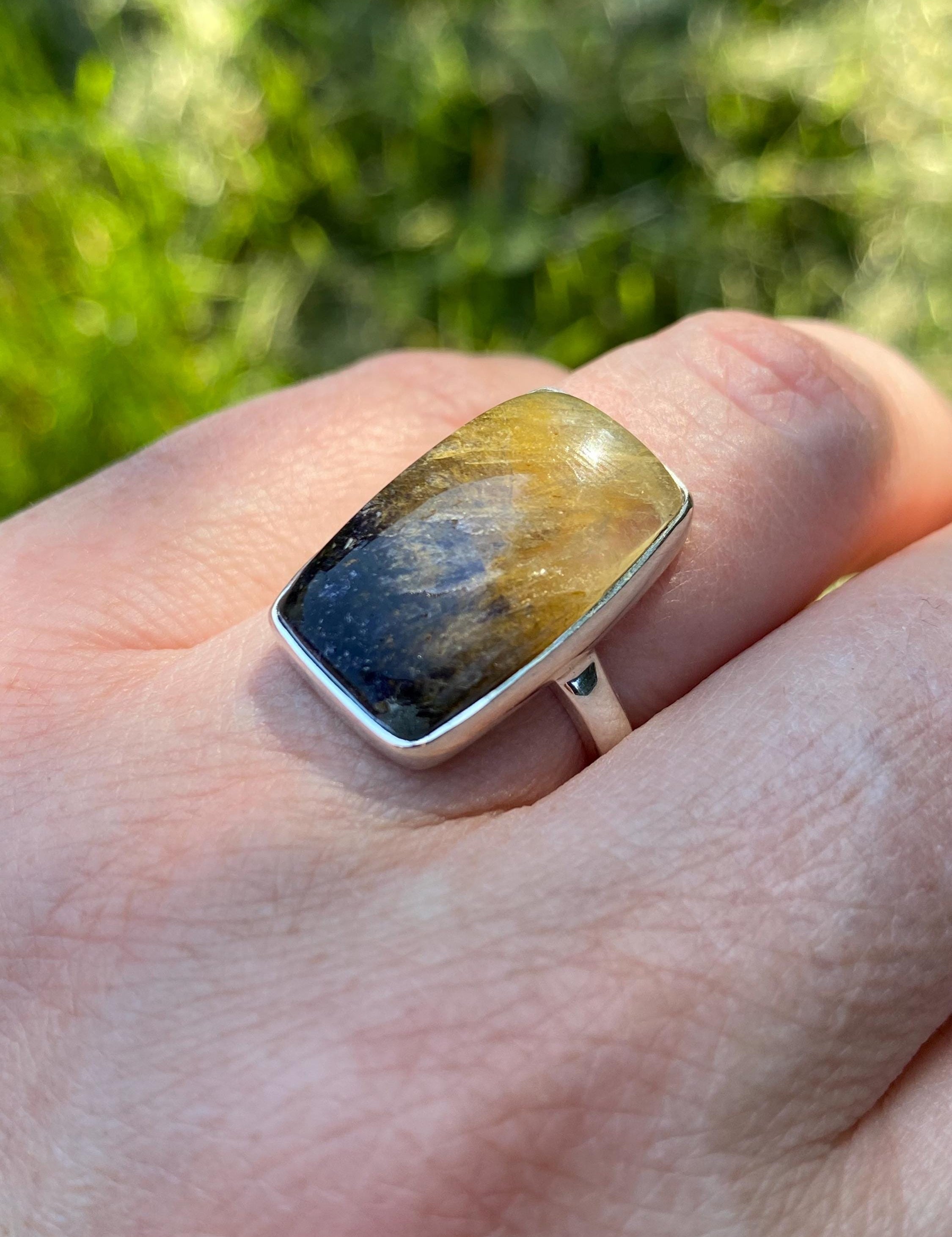 Blue John Silver Rectangular Ring - Extremely Rare