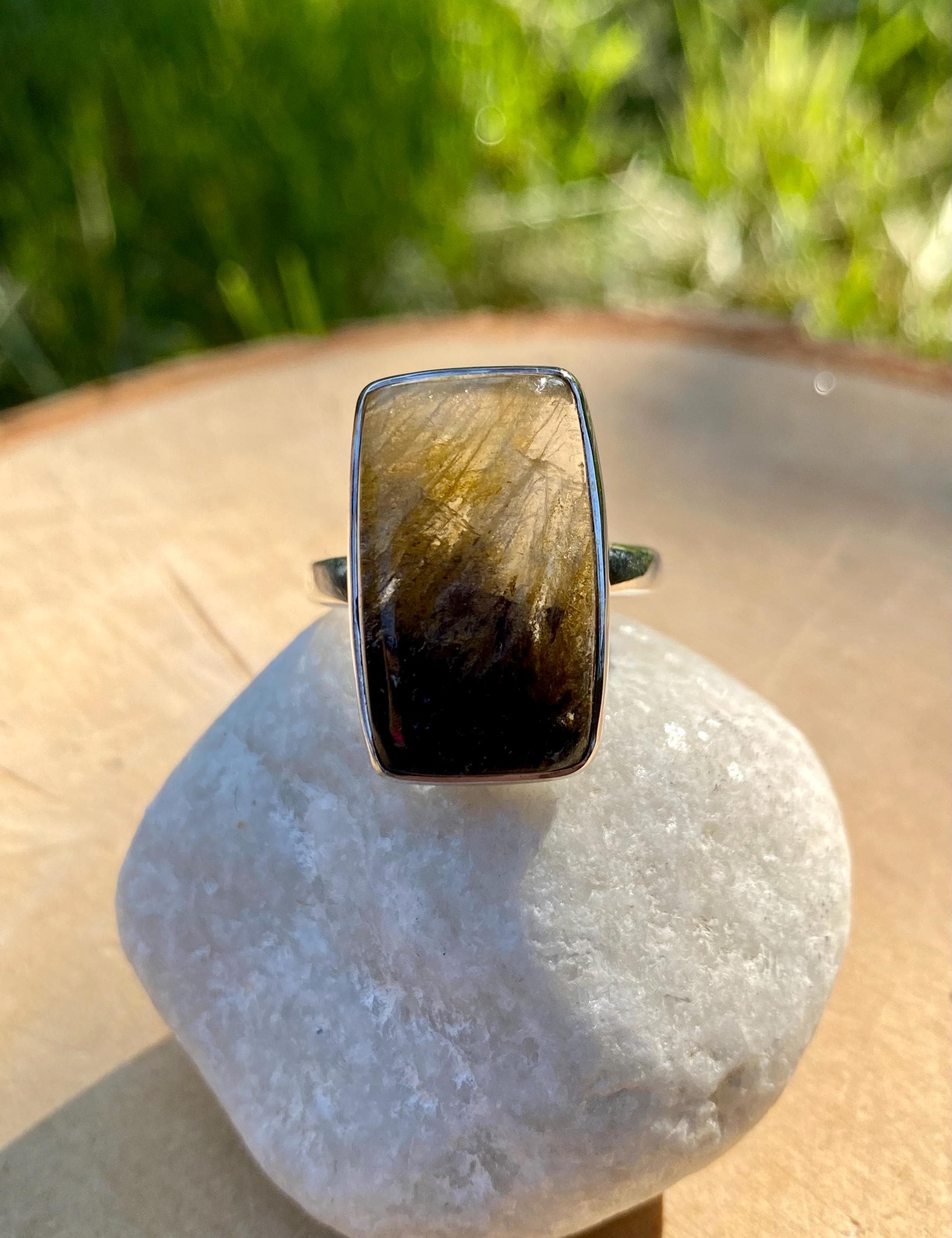 Blue John Silver Rectangular Ring - Extremely Rare