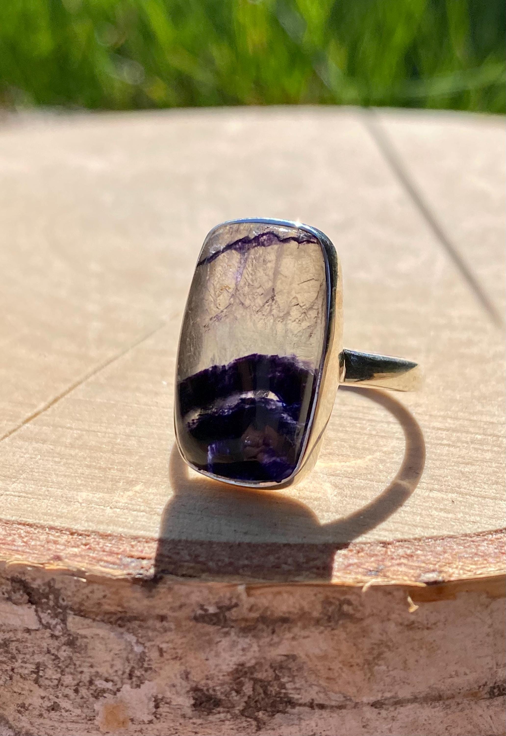 Blue John Silver Rectangular Ring - Extremely Rare