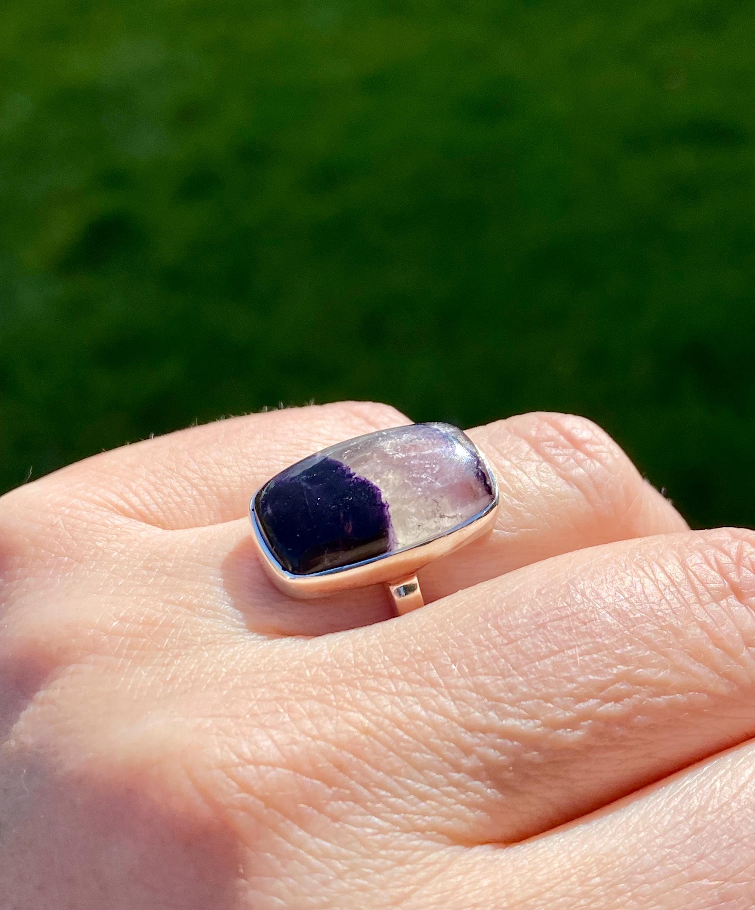 Blue John Silver Rectangular Ring - Extremely Rare