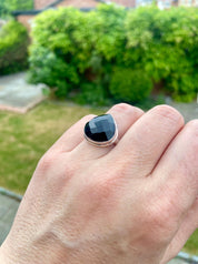 Faceted Black Onyx Sterling Silver Ring - US Size 8