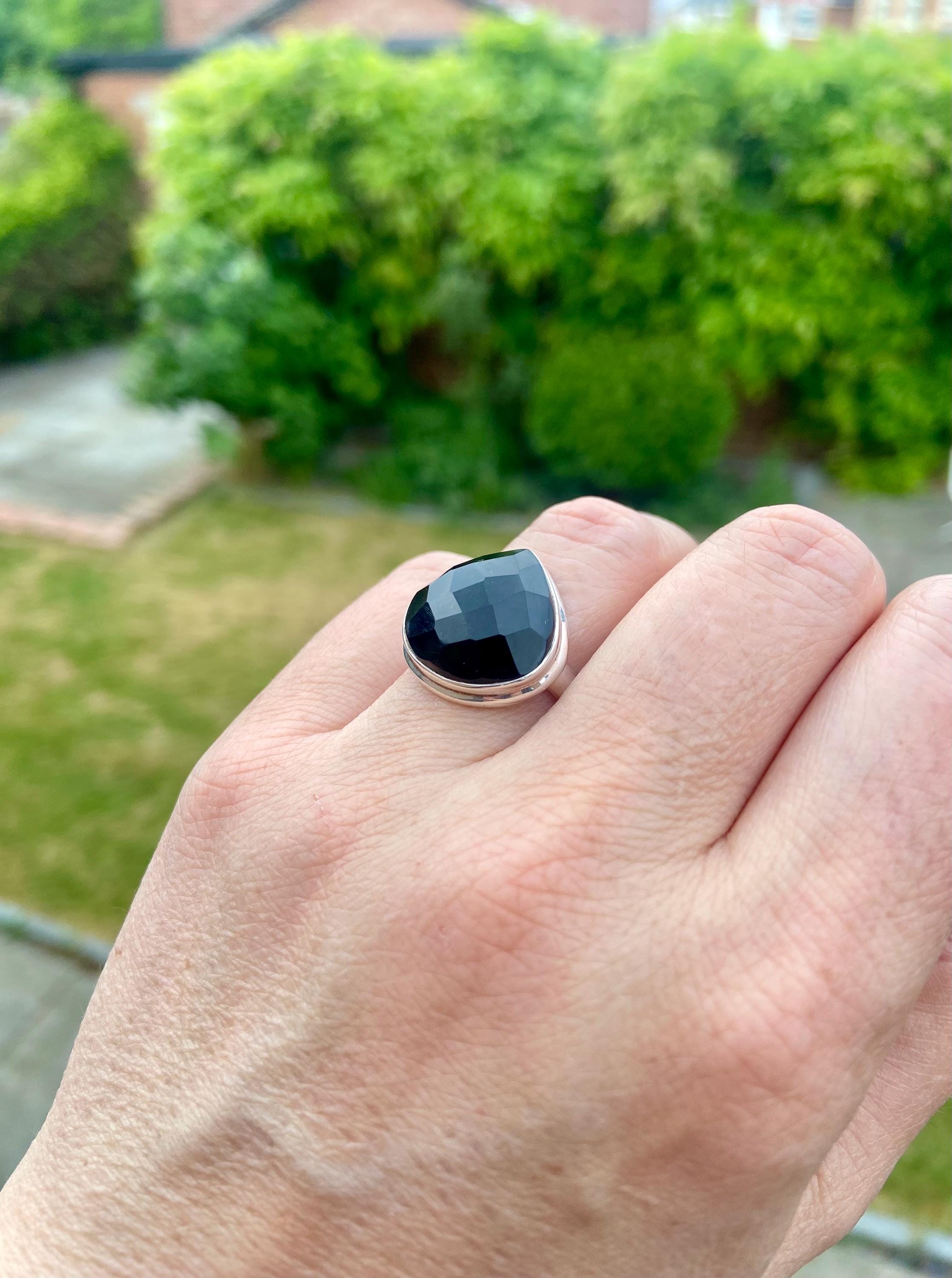 Faceted Black Onyx Sterling Silver Ring - US Size 8