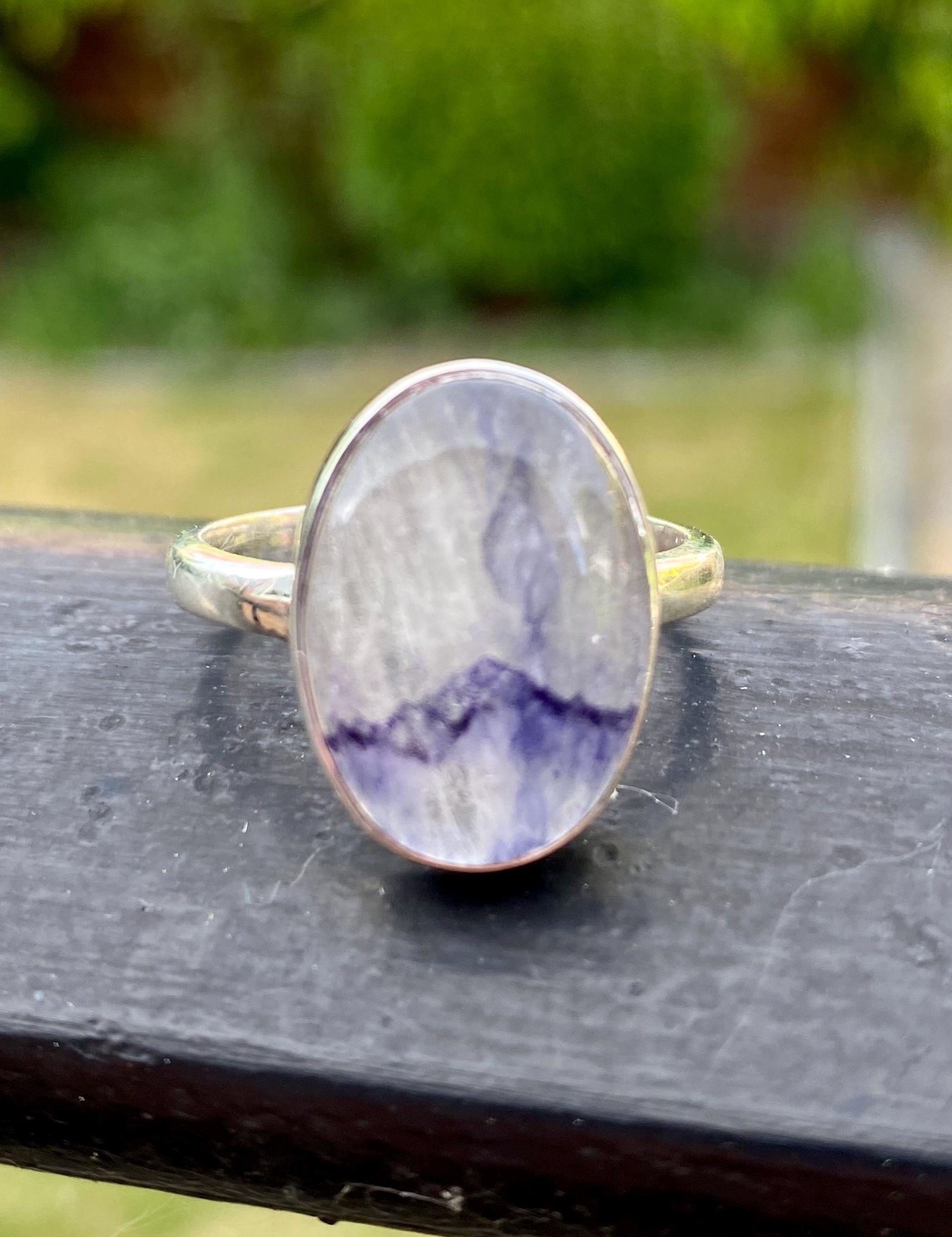 Blue John and Solid Silver Oval Ring - Extremely Rare