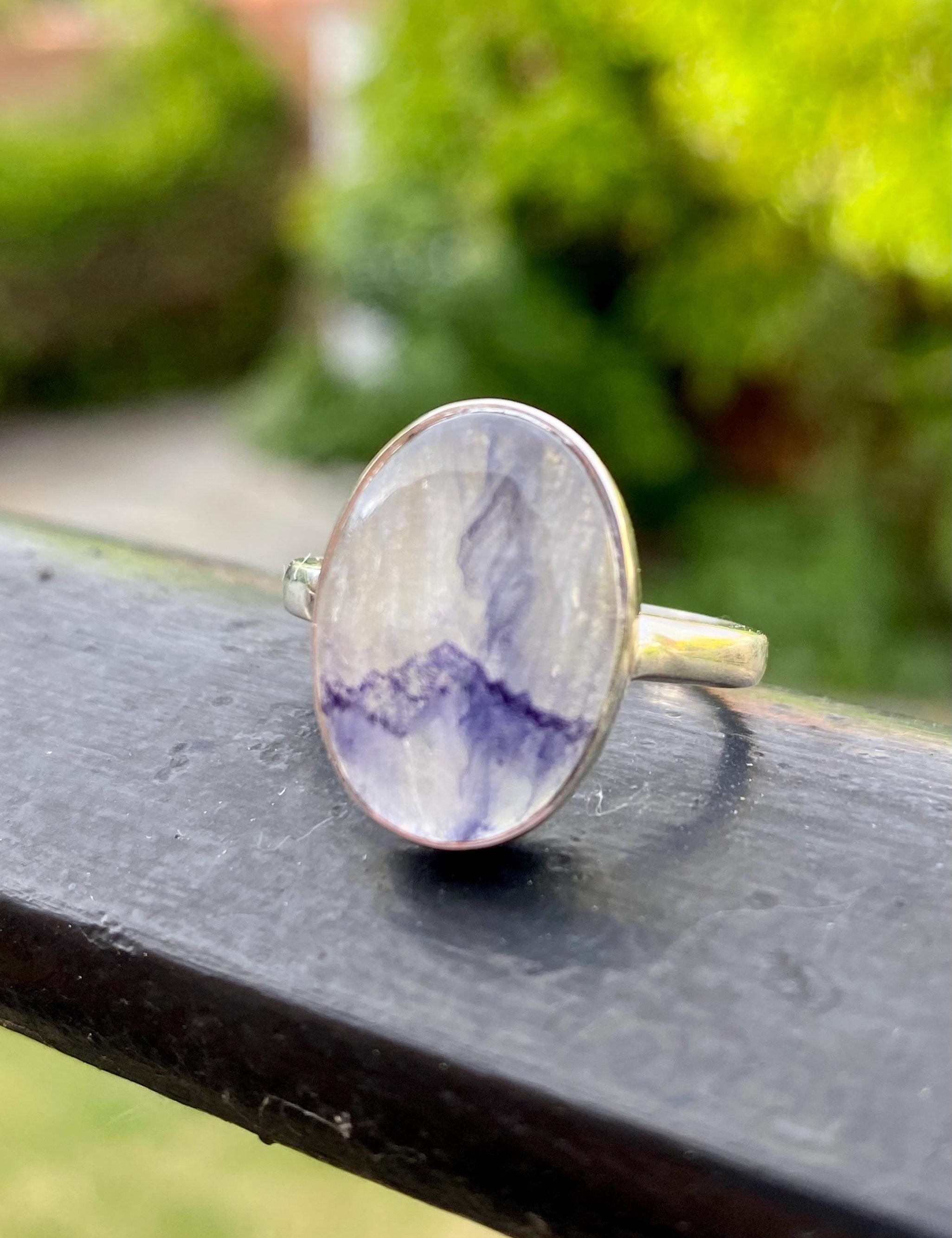 Blue John and Solid Silver Oval Ring - Extremely Rare