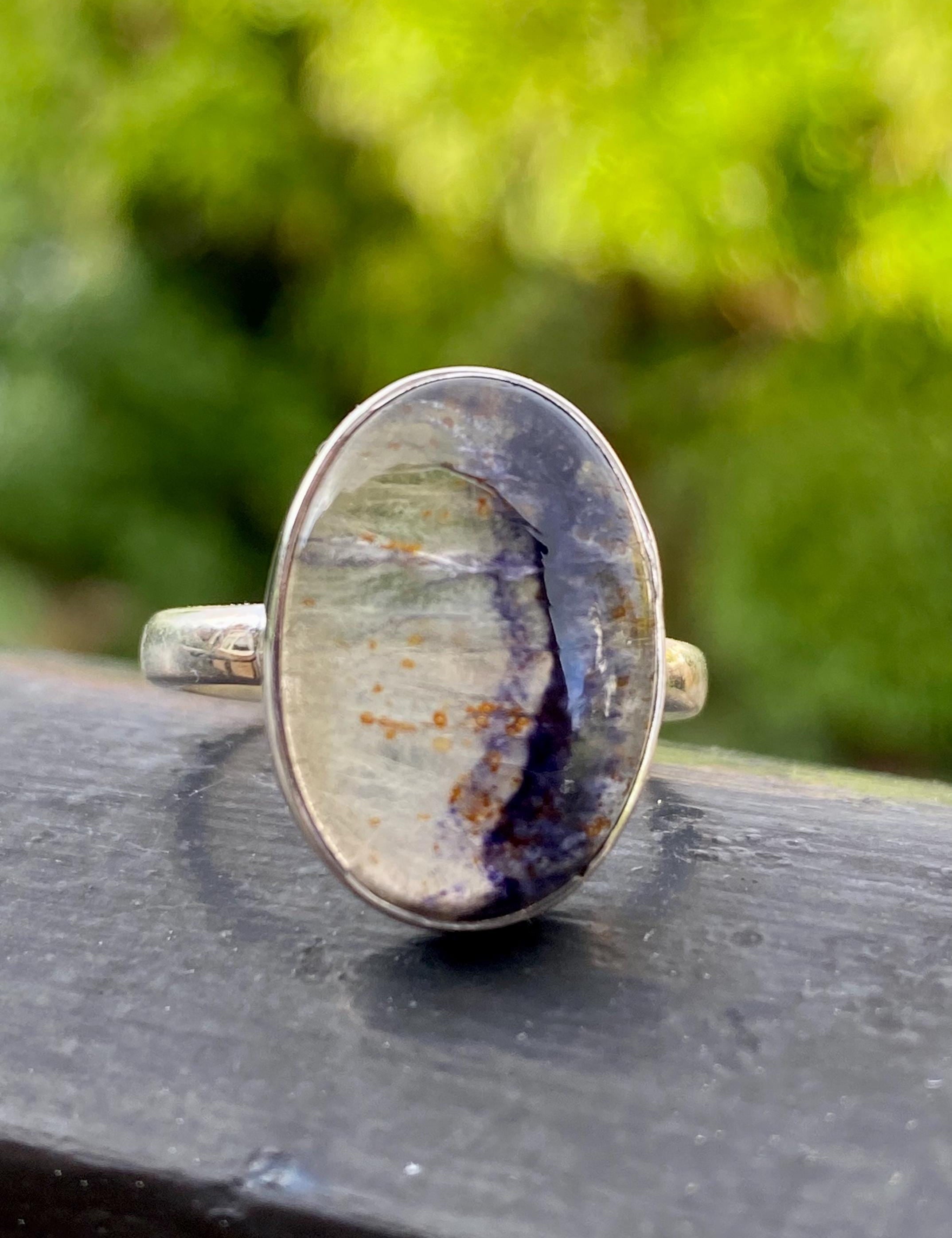 Blue John and Solid Silver Oval Ring - Extremely Rare