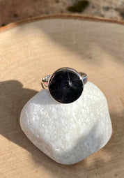 Karelian Shungite Sterling Silver Ring: Round Stone, Size 7