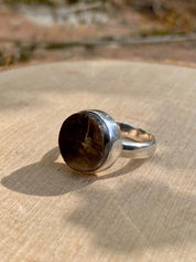 Karelian Shungite Sterling Silver Ring: Round Stone, Size 7