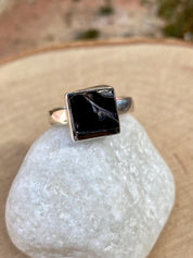 Karelian Shungite Sterling Silver Ring: Princess Cut Stone