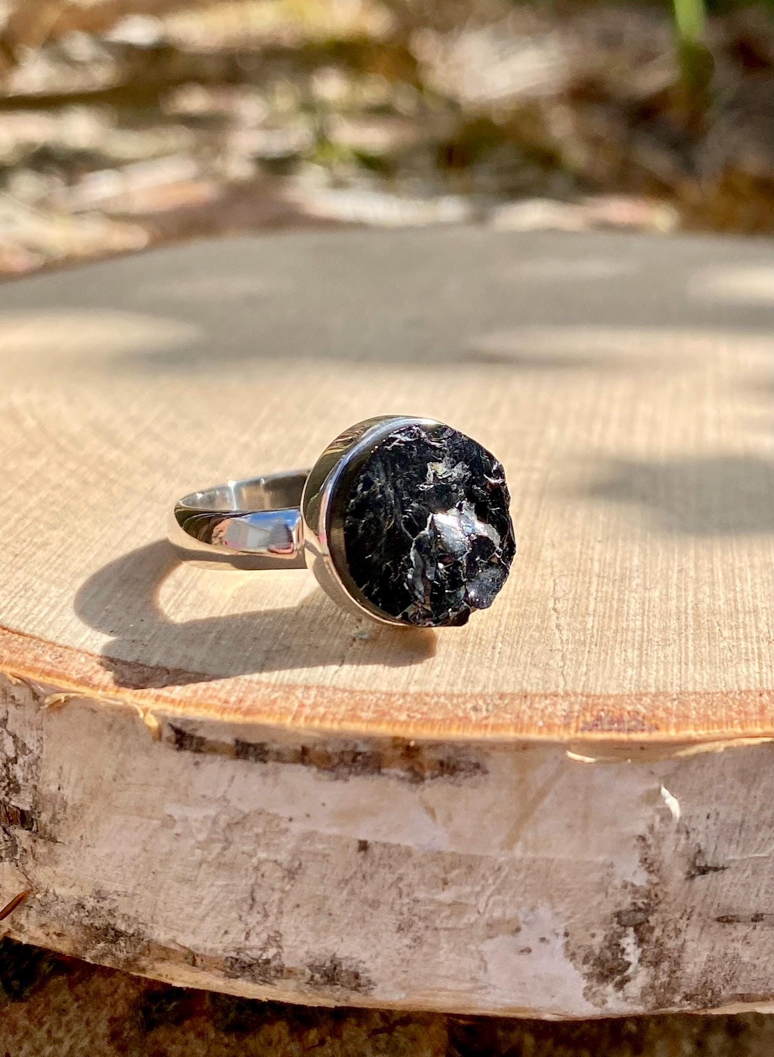 Shungite Sterling Silver Ring: Karelian Stone, Size 8