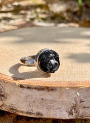 Shungite Sterling Silver Ring: Karelian Stone, Size 8