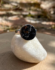 Shungite Sterling Silver Ring: Karelian Stone, Size 8