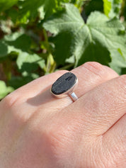 Genuine Black Raw Tourmaline Sterling Silver Ring