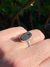 Genuine Black Raw Tourmaline Sterling Silver Ring