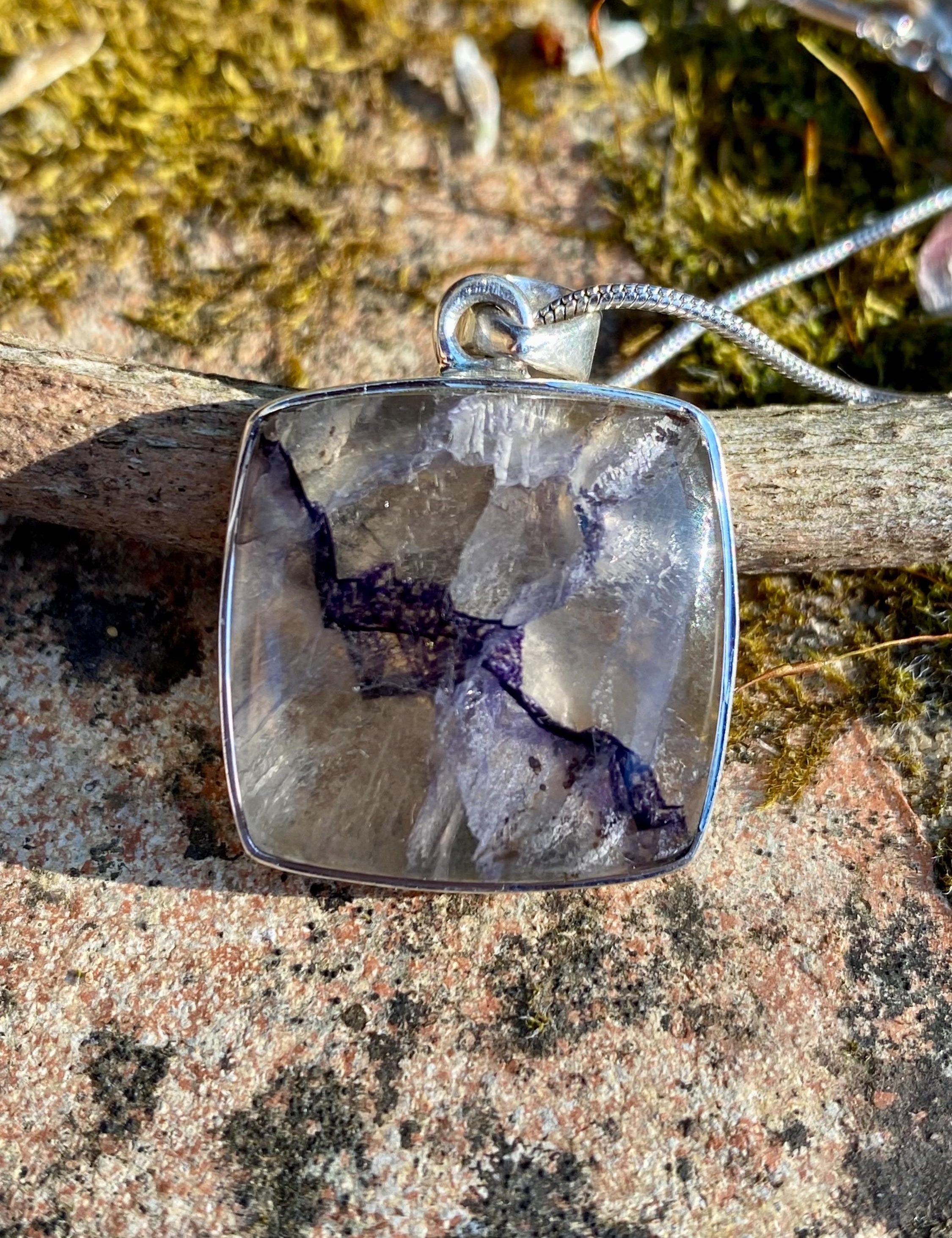 Blue John Sterling Silver Square Pendant