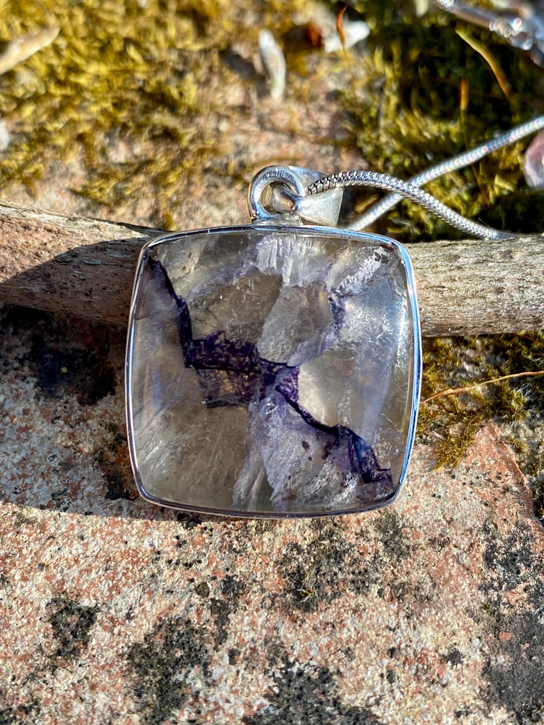 Blue John Sterling Silver Square Pendant