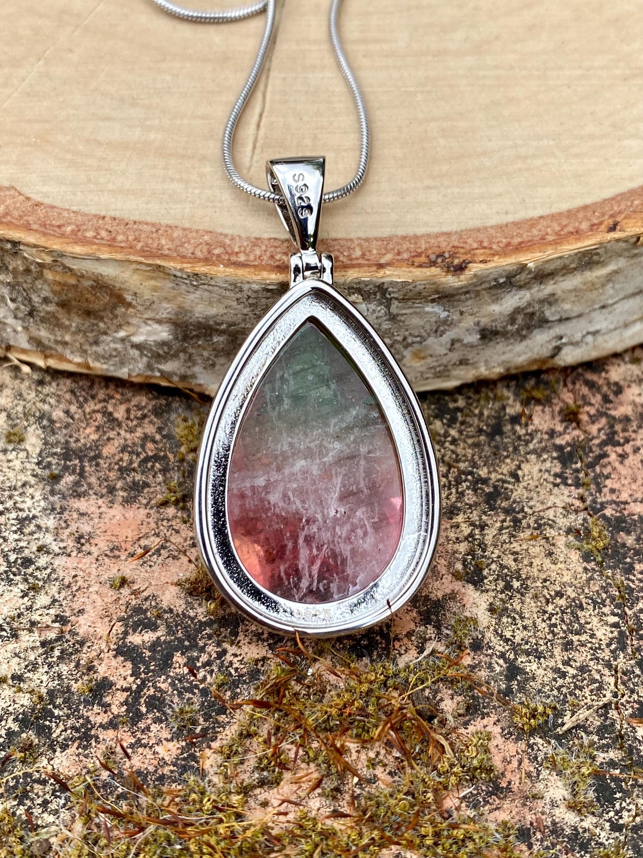 Watermelon Tourmaline Pendant Teardrop Sterling Silver