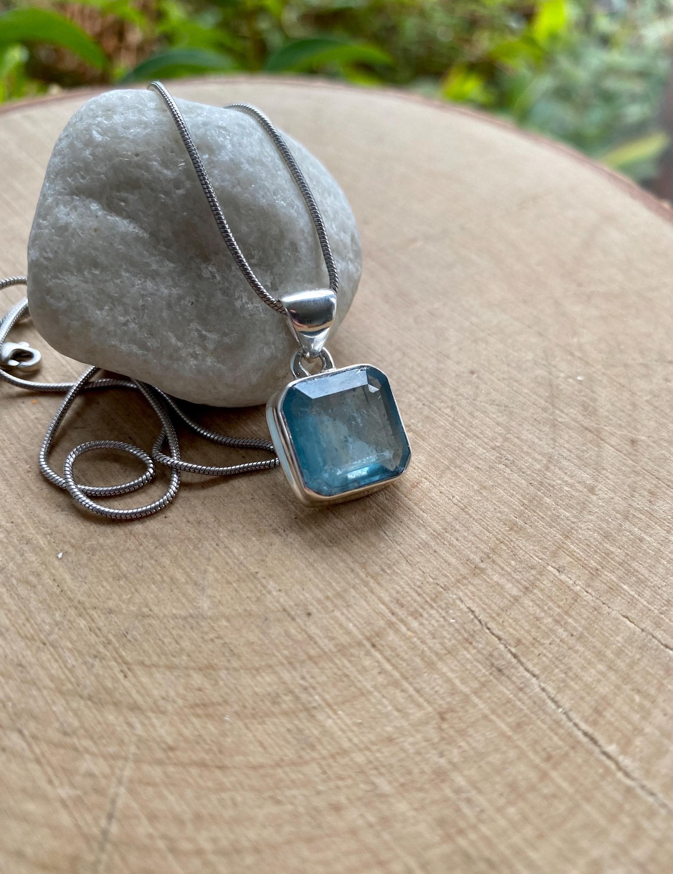 Aqua Kyanite and Silver Pendant