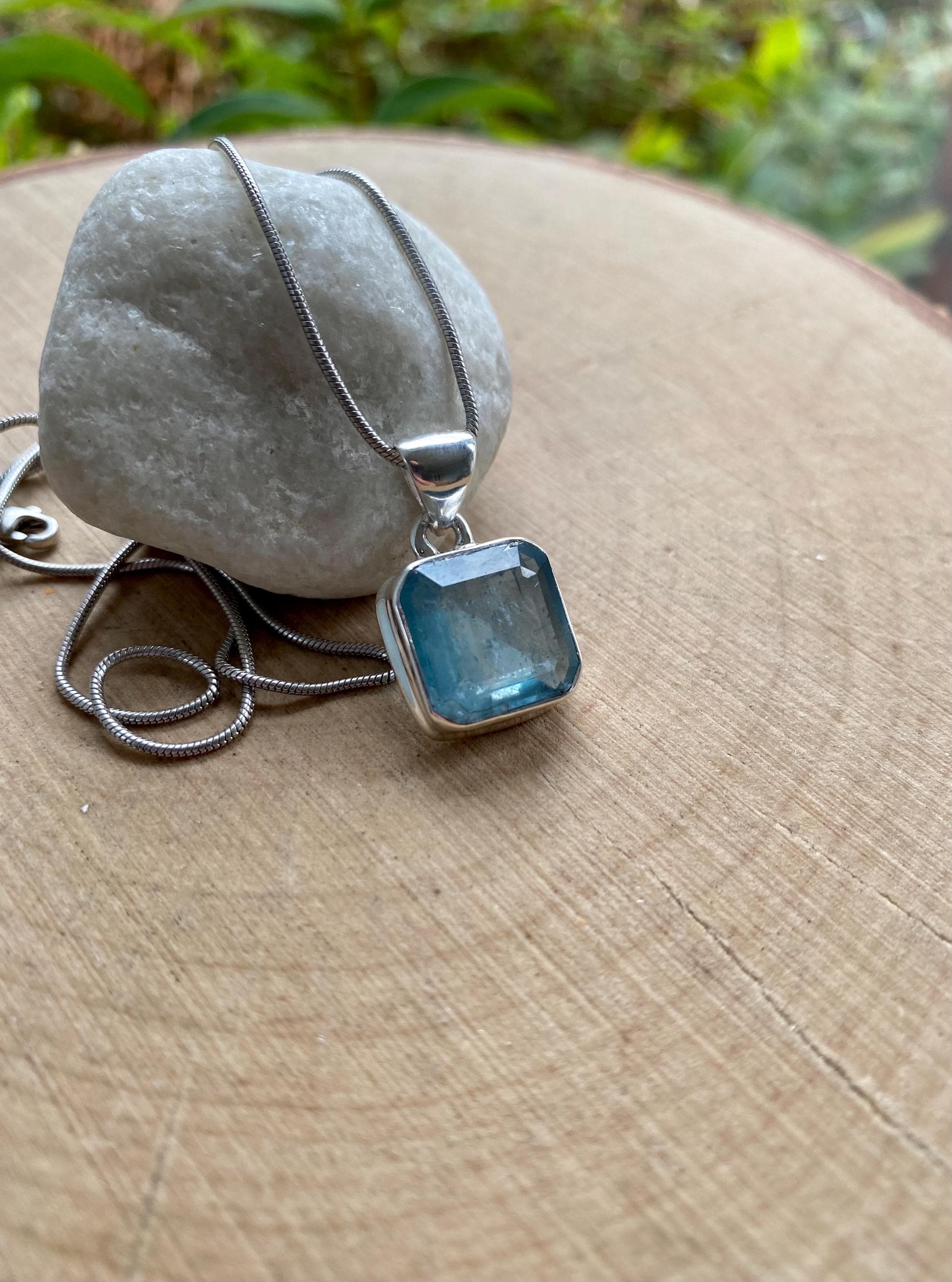 Aqua Kyanite and Silver Pendant