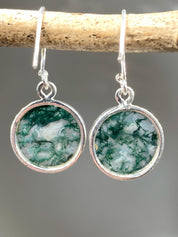 Moss Agate and Silver Round Earrings