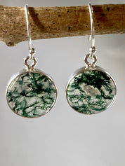 Moss Agate and Silver Round Earrings