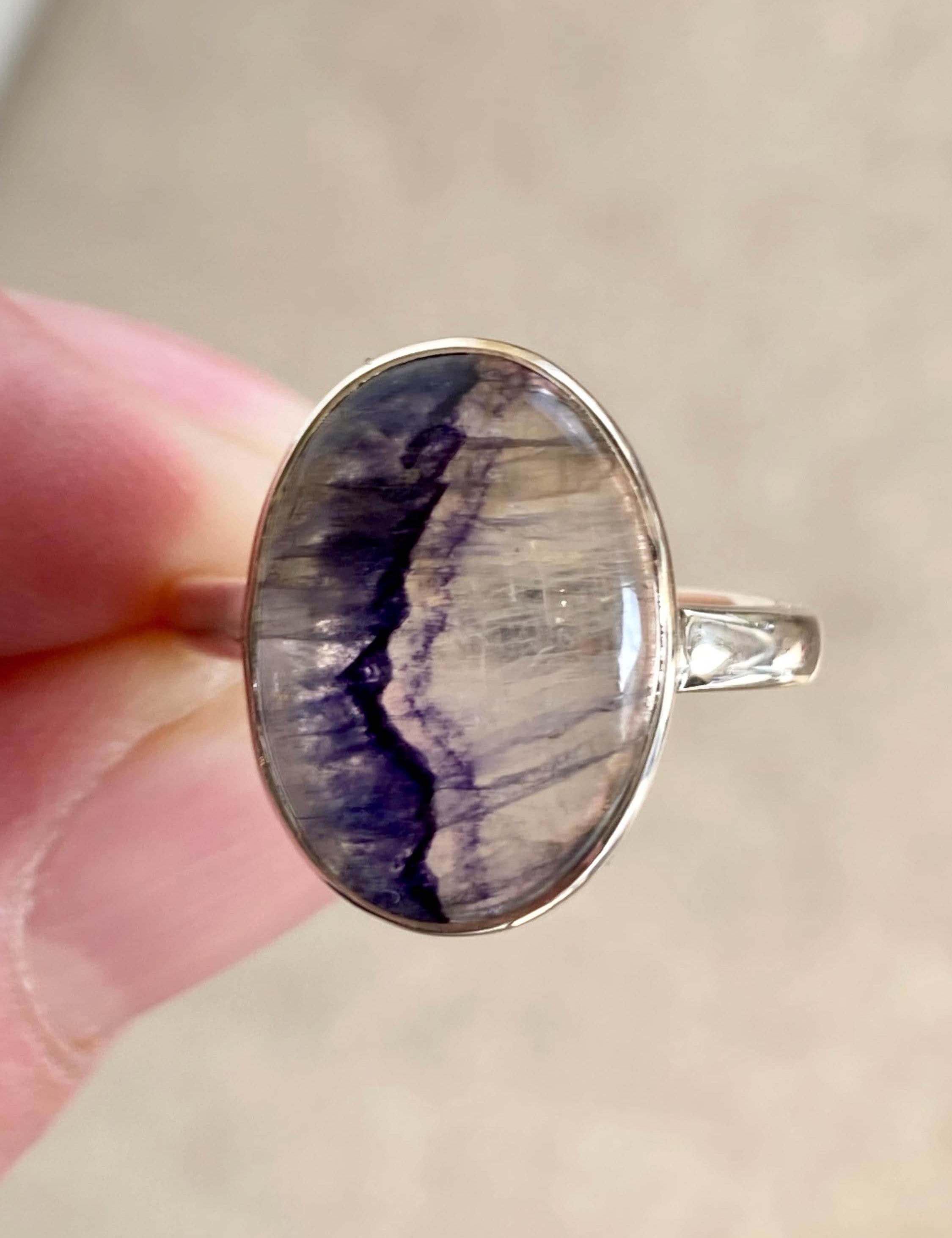 Blue John and Solid Silver Oval Ring - Extremely Rare