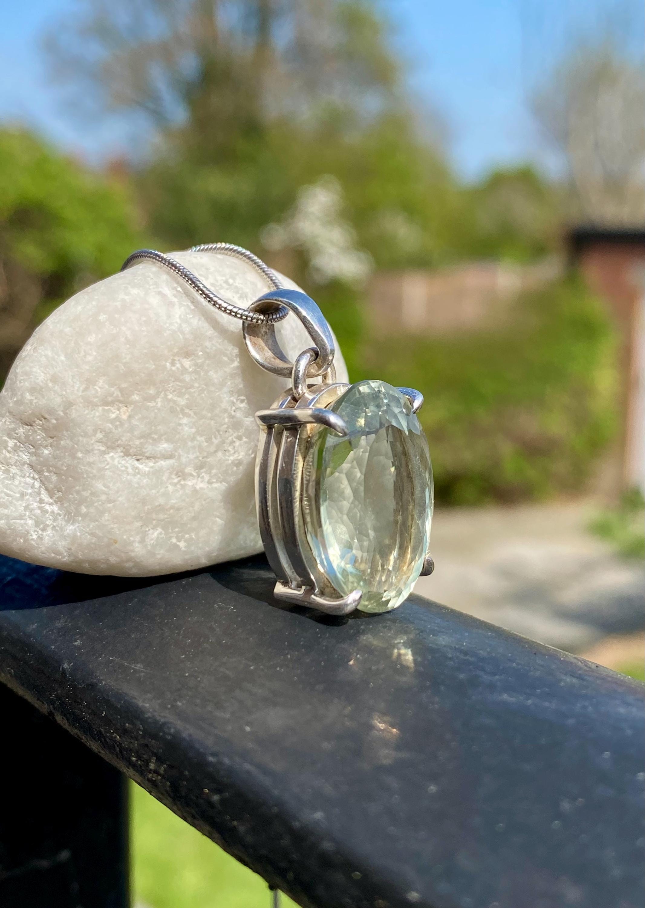 Green Amethyst (Prasiolite ) and Silver Pendant