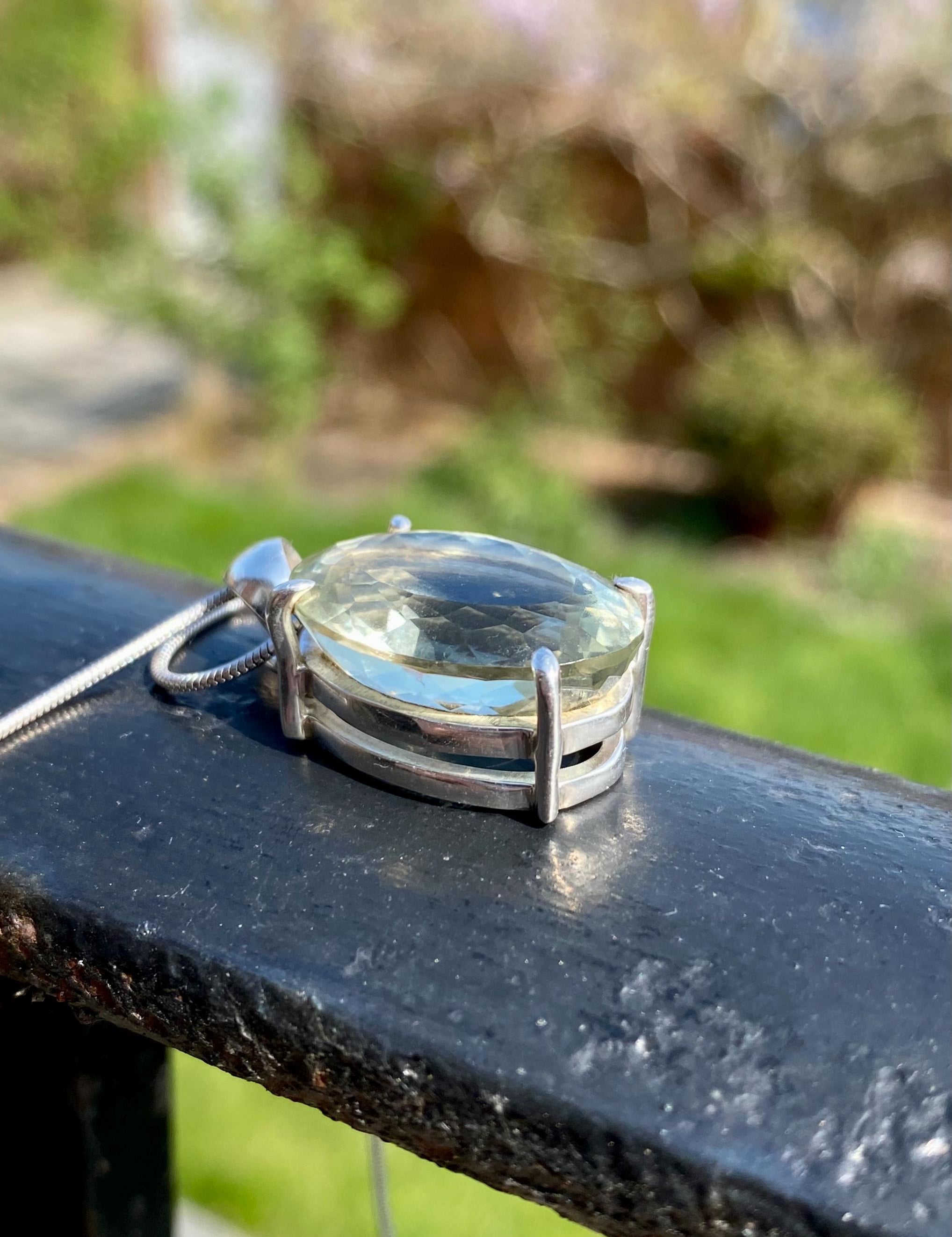Green Amethyst (Prasiolite ) and Silver Pendant