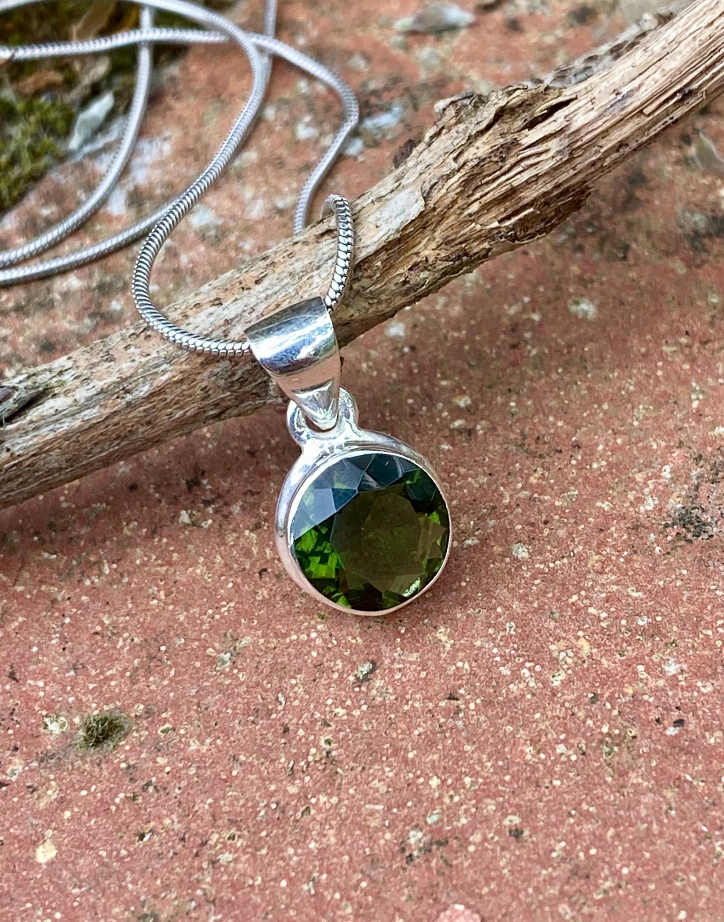 Genuine MOLDAVITE and Sterling Silver Pendant