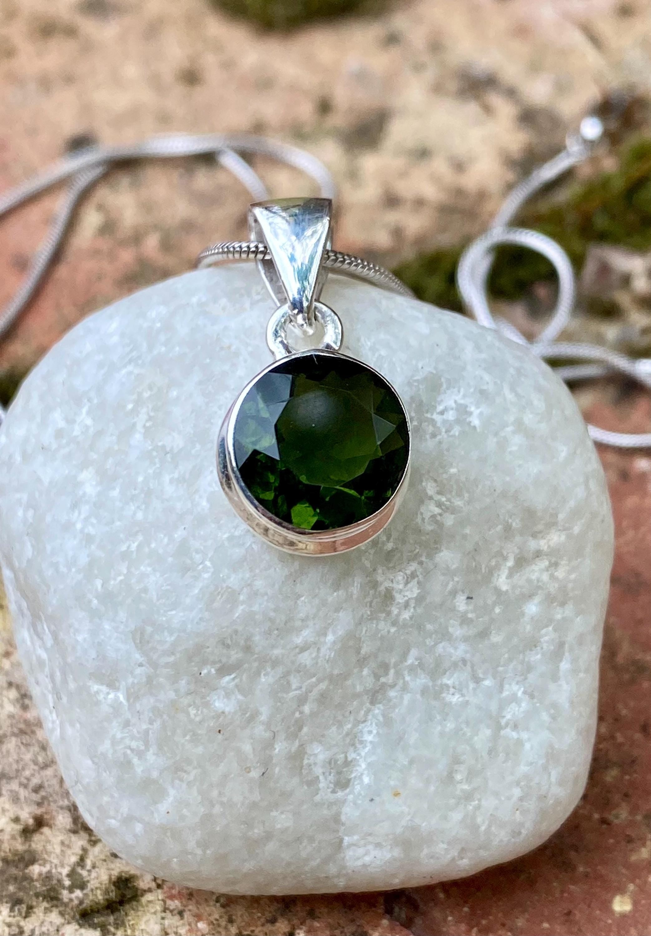 Genuine MOLDAVITE and Sterling Silver Pendant