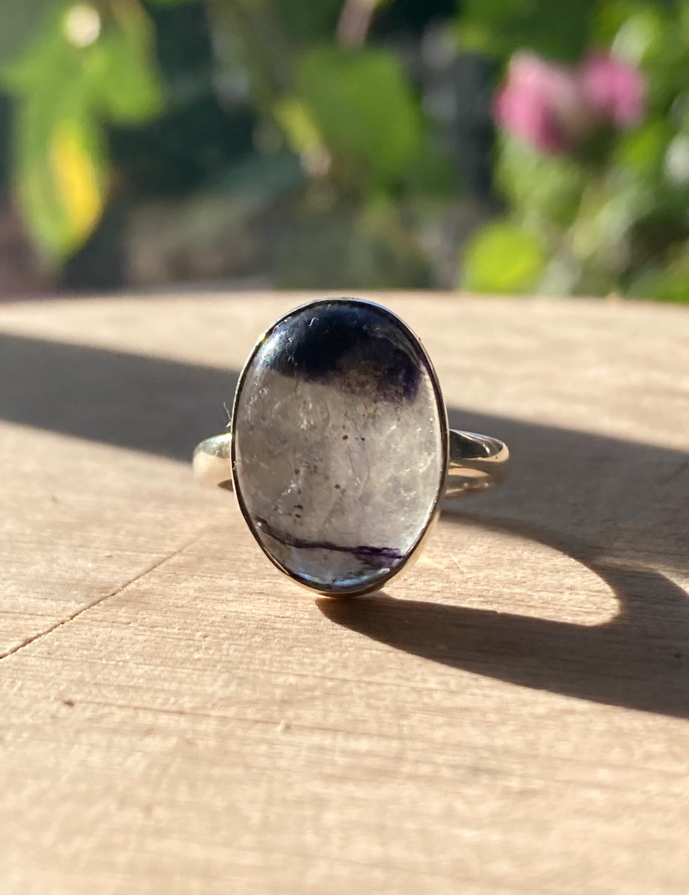 Blue John Silver Oval Ring - Extremely Rare