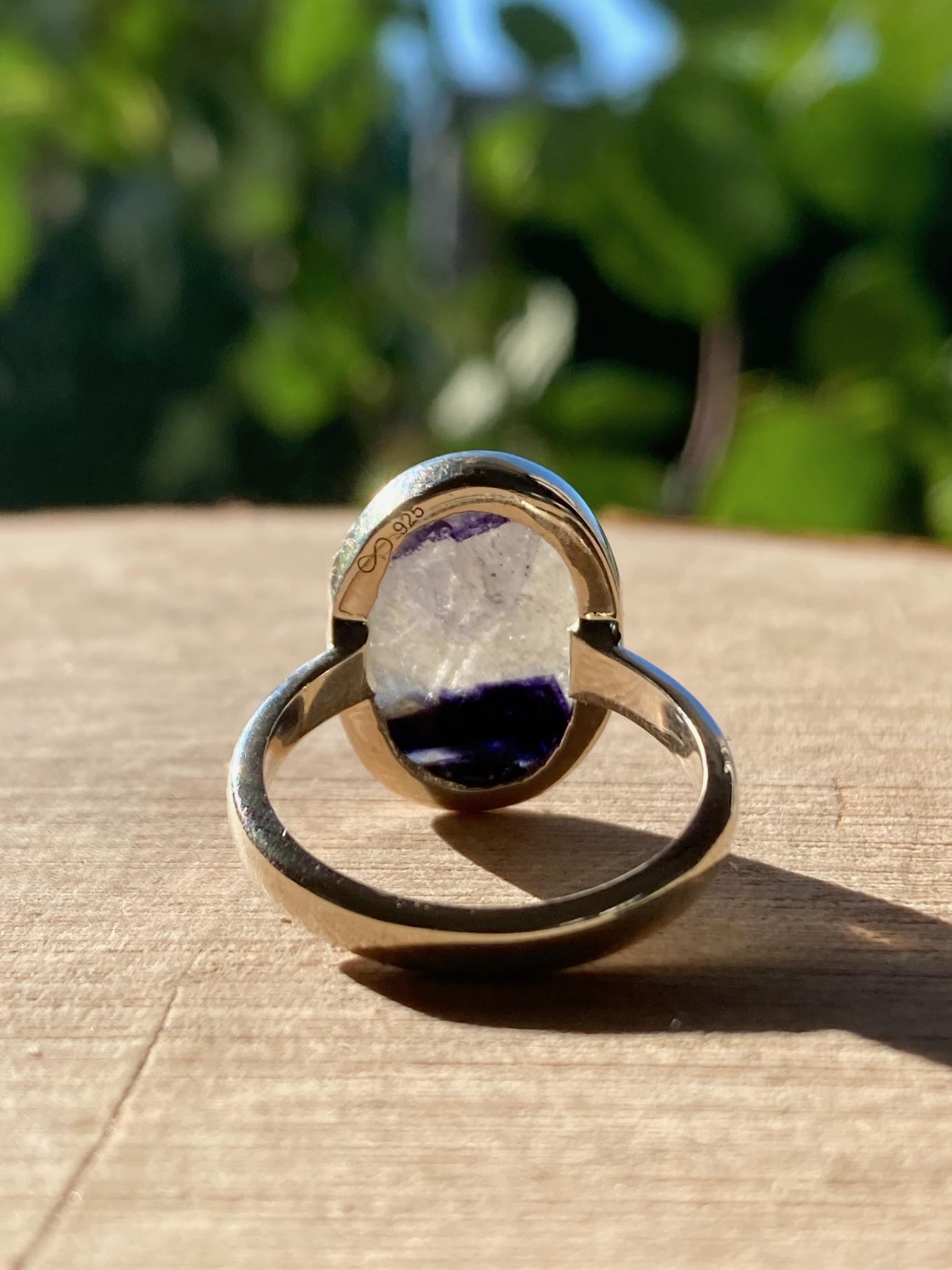 Blue John Silver Oval Ring - Extremely Rare