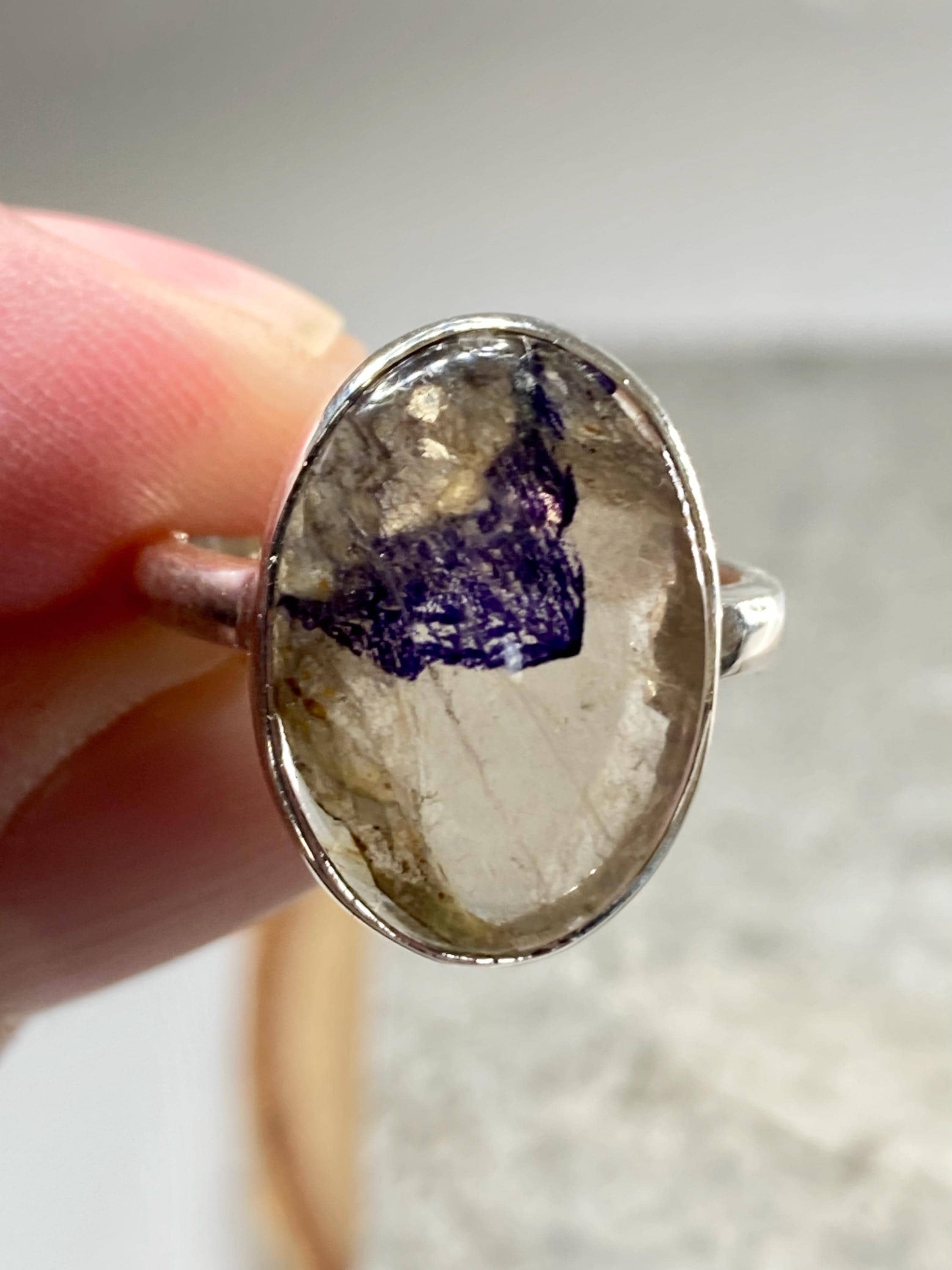 Blue John and Solid Silver Oval Ring - Extremely Rare