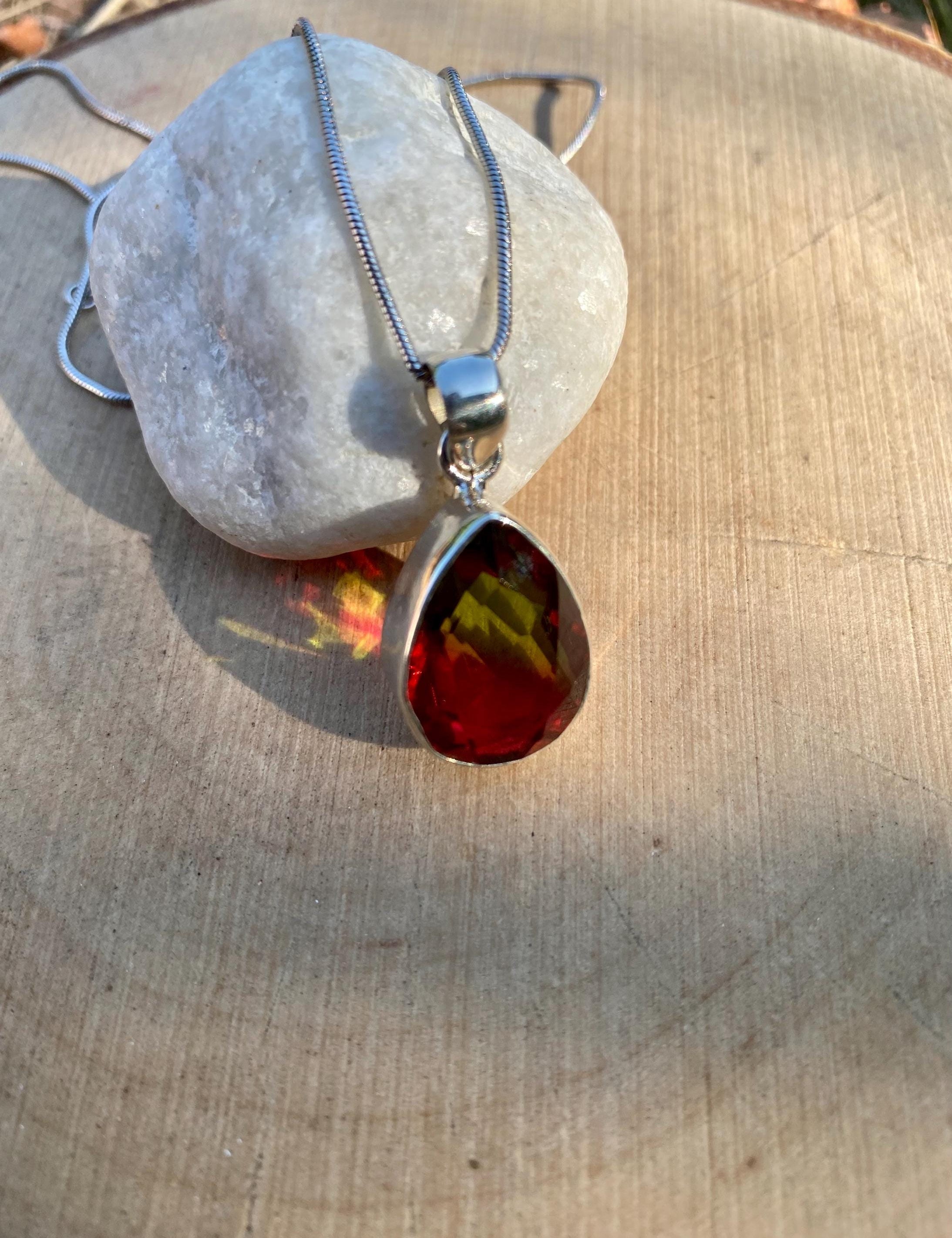 Watermelon Tourmaline 925 Silver Teardrop Pendant Necklace