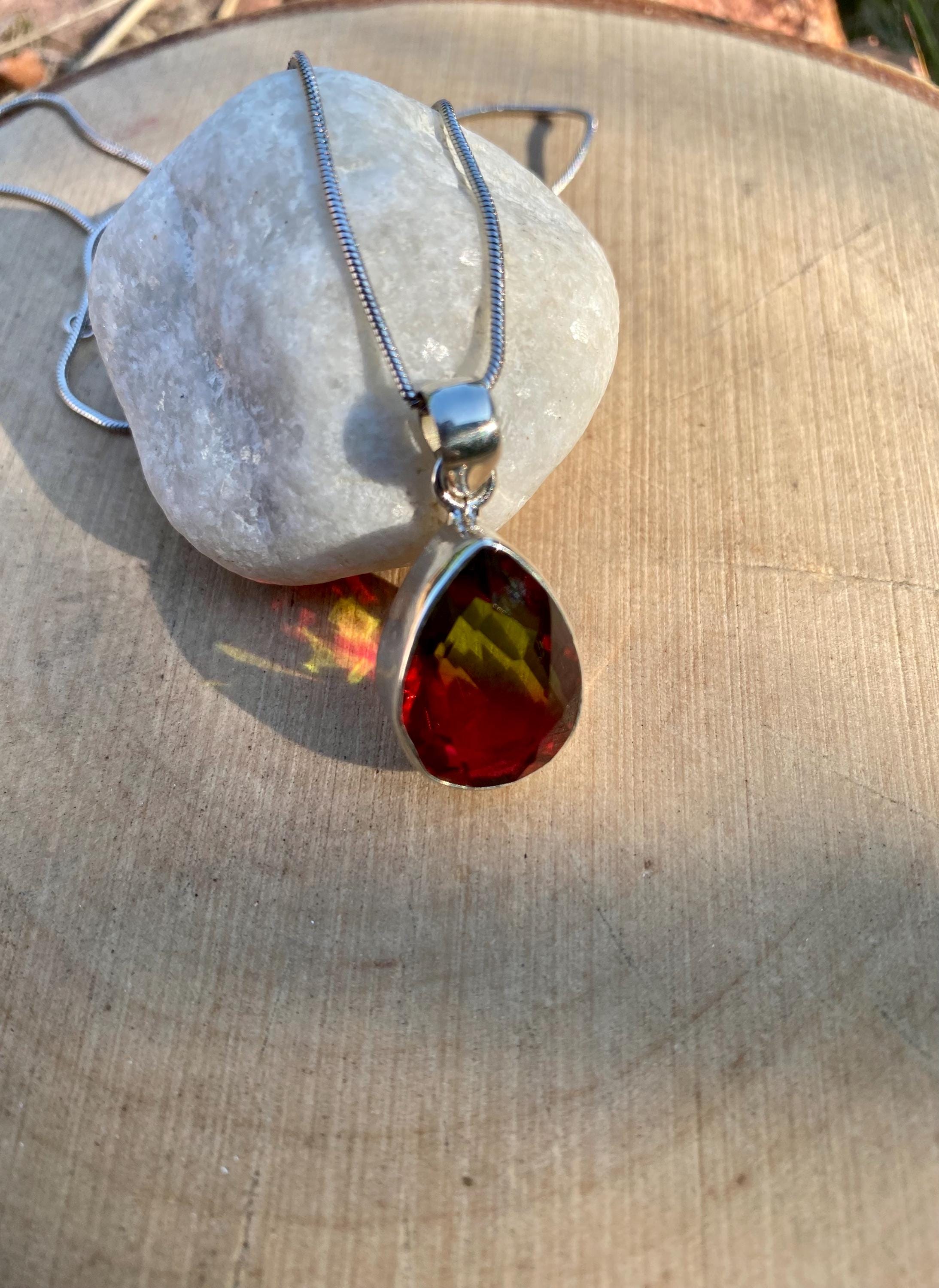 Watermelon Tourmaline 925 Silver Teardrop Pendant Necklace