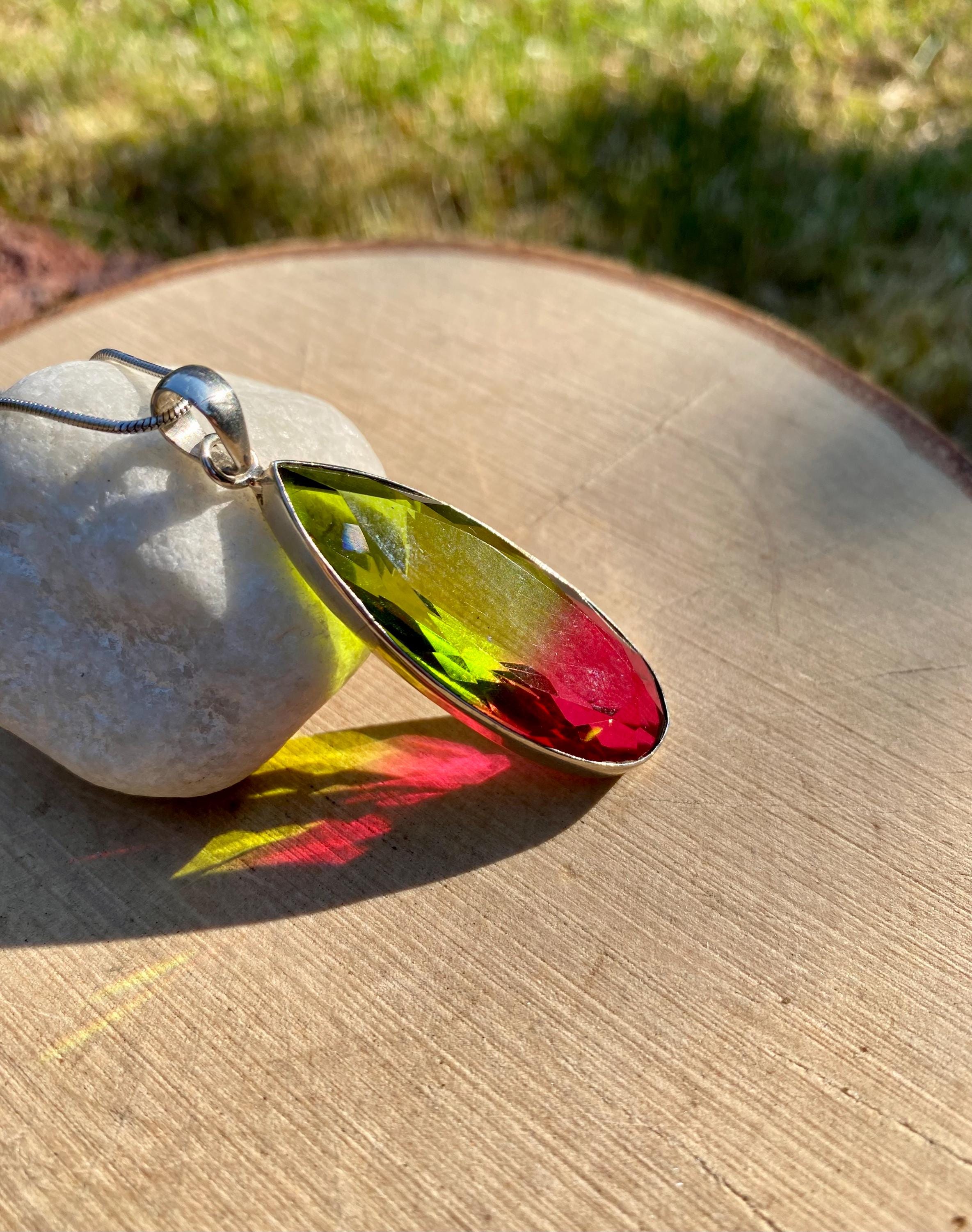 Watermelon Tourmaline Silver Teardrop Pendant (M1)