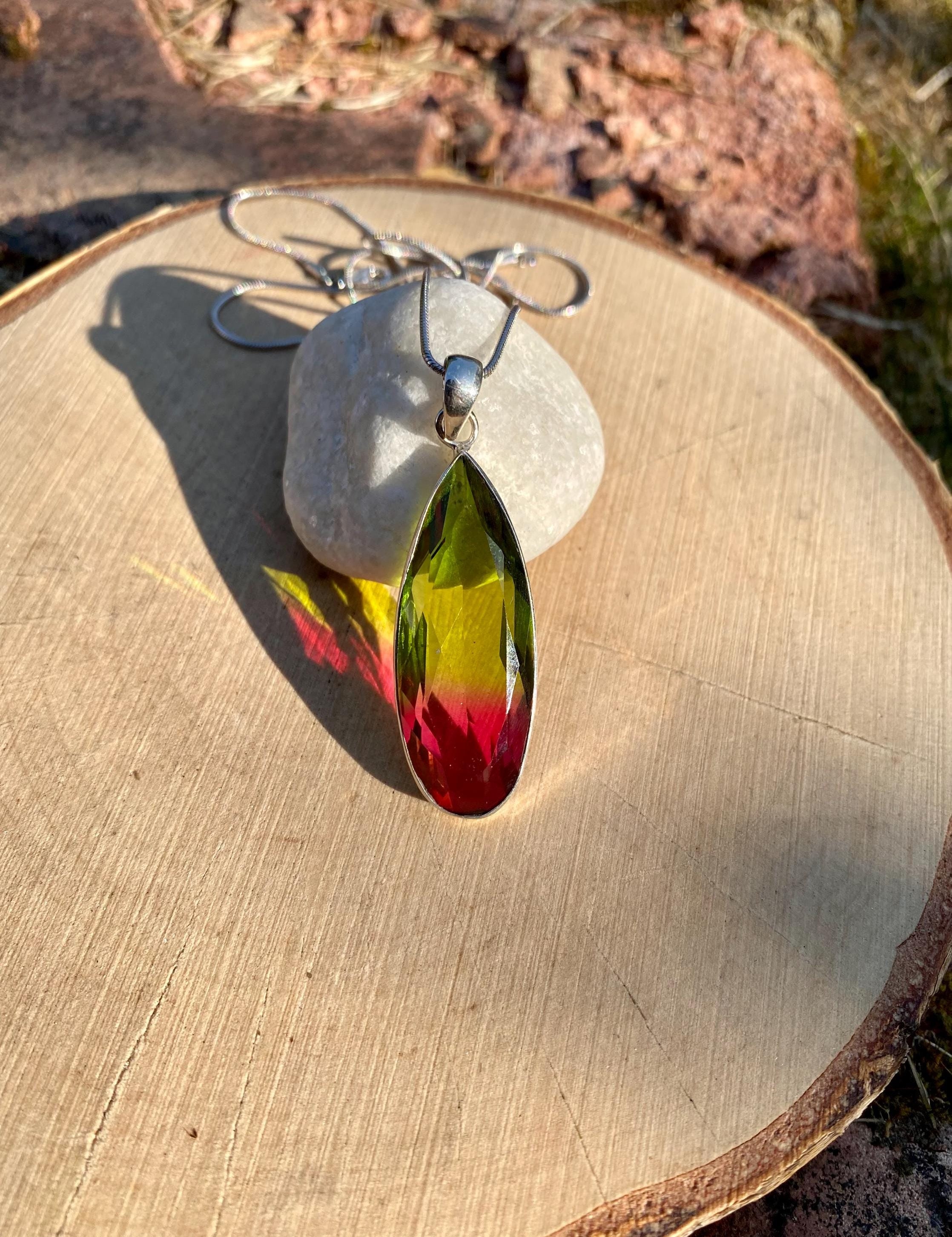 Watermelon Tourmaline Silver Teardrop Pendant (M1)