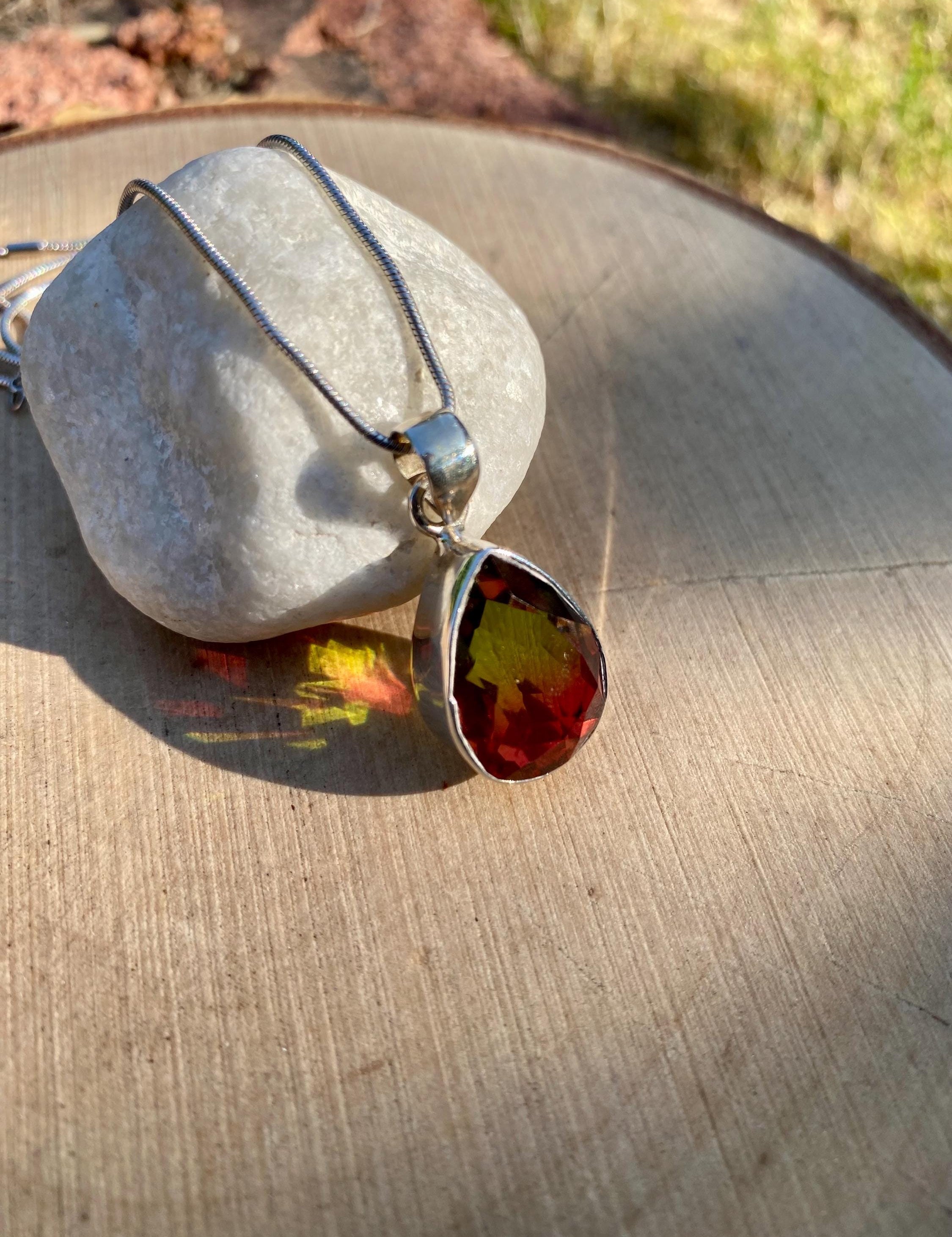 Watermelon Tourmaline 925 Silver Pendant Necklace