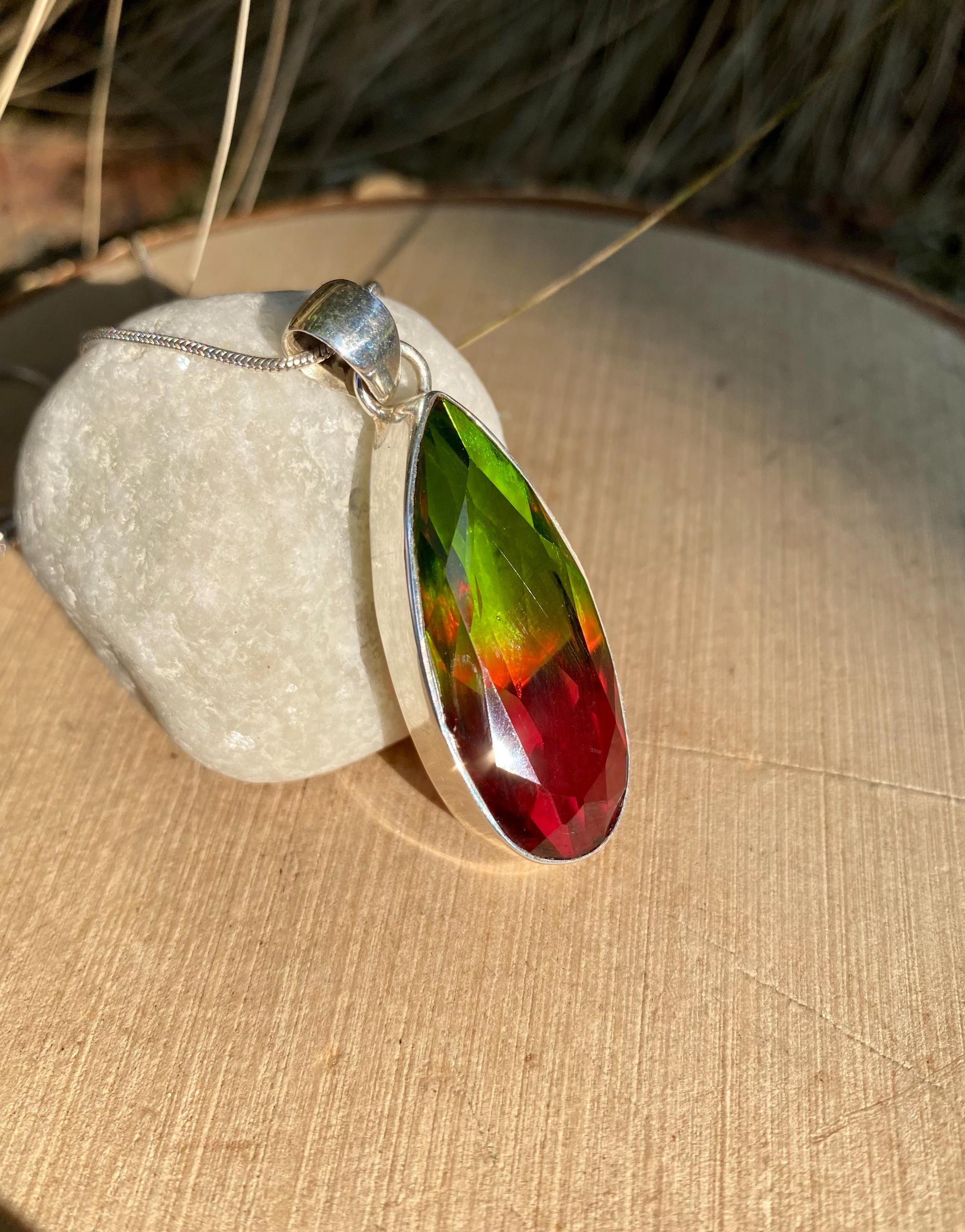 Watermelon Tourmaline Silver Teardrop Pendant (M11)