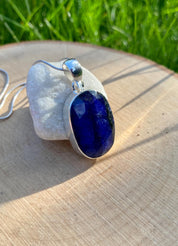 Raw Sapphire and Silver Pendant