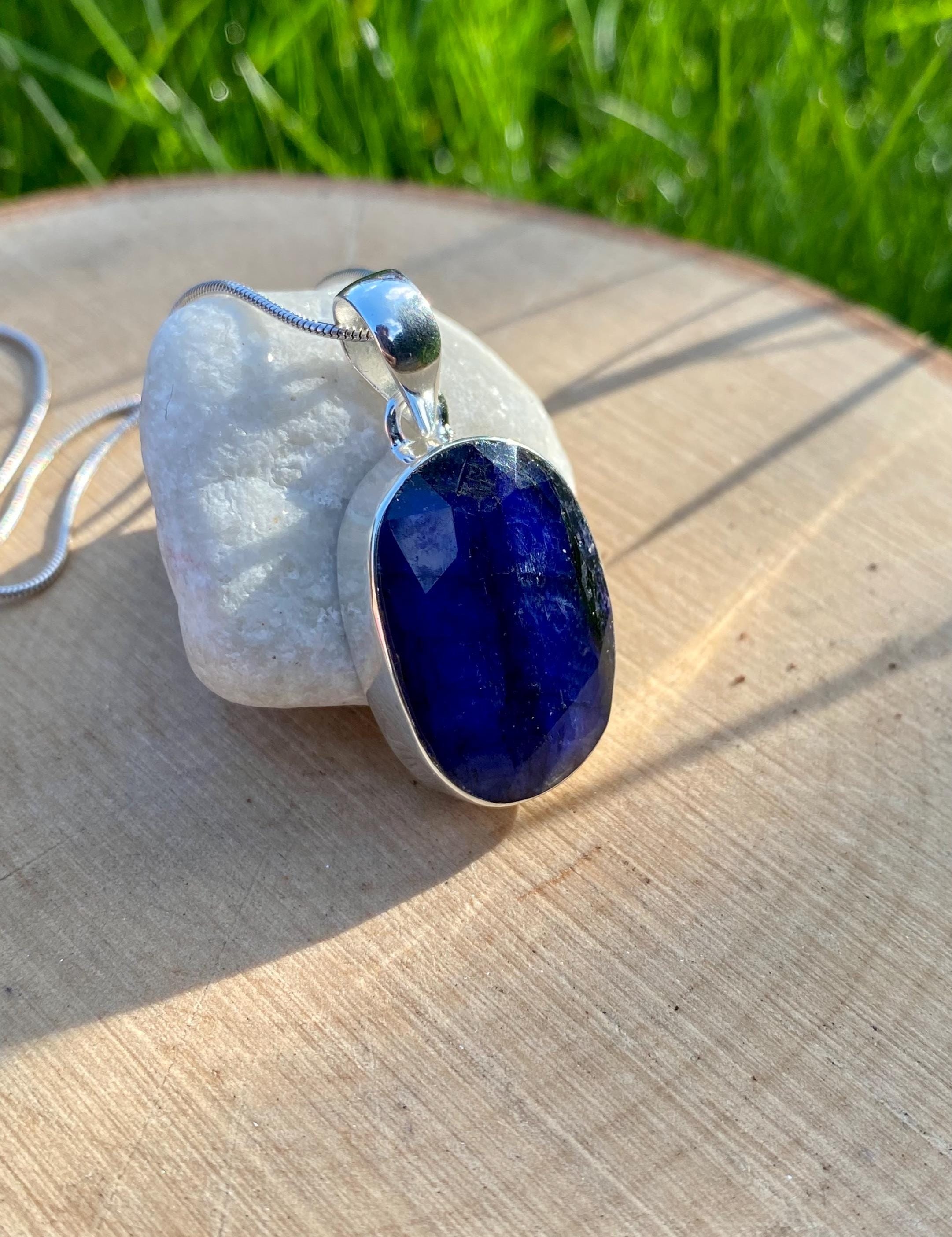 Raw Sapphire and Silver Pendant